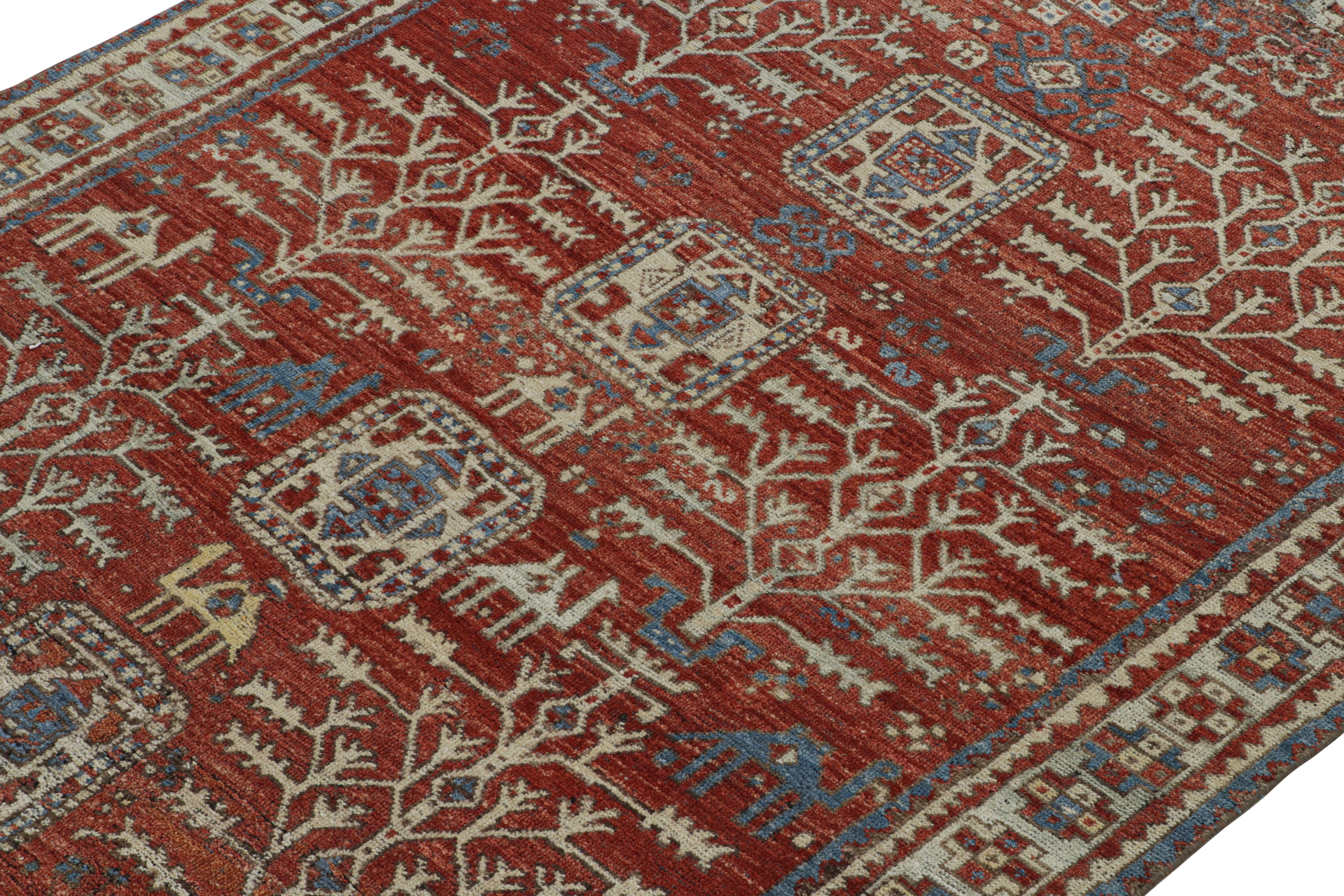 Hand-Knotted Rug & Kilim’s Tribal Style Rug in Red with Pictorials and Geometric Patterns For Sale