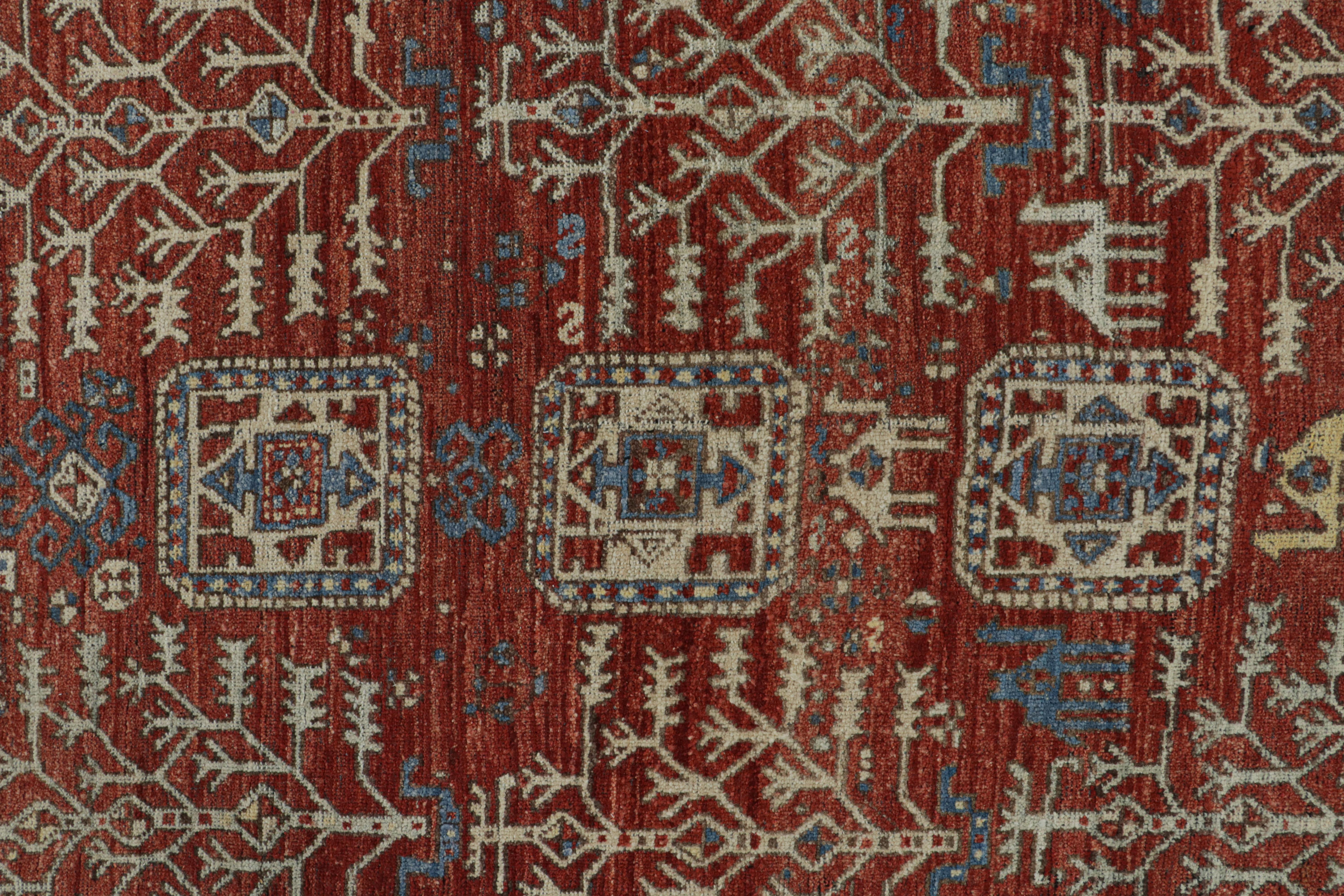 XXIe siècle et contemporain Rug & Kilim's Tribal Style Rug in Red with Pictorials and Geometric Patterns (tapis de style tribal en rouge avec des pictogrammes et des motifs géométriques) en vente