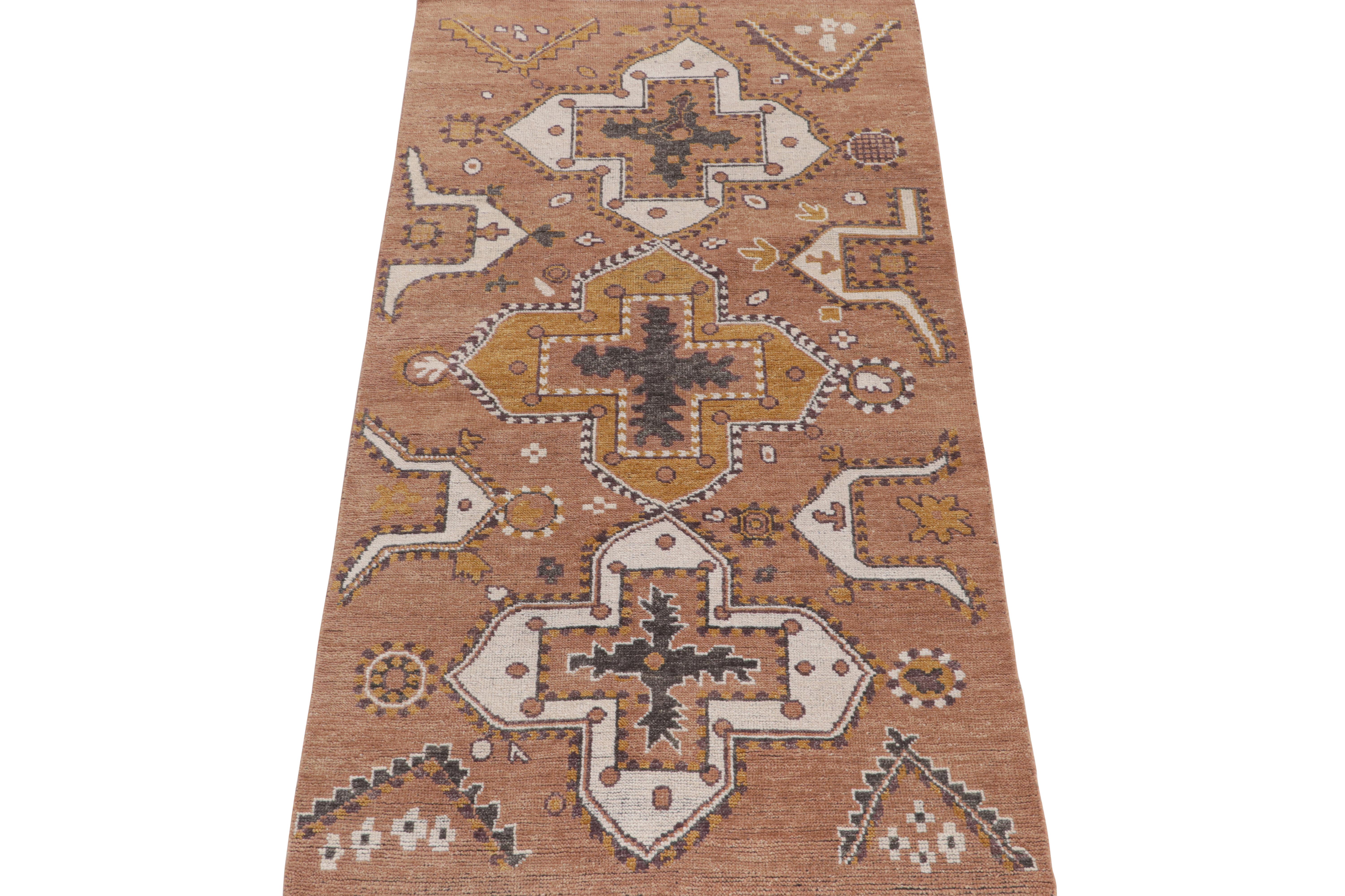Indian Rug & Kilim’s Tribal Style Rug in Rust with Gold and White Medallion Patterns For Sale