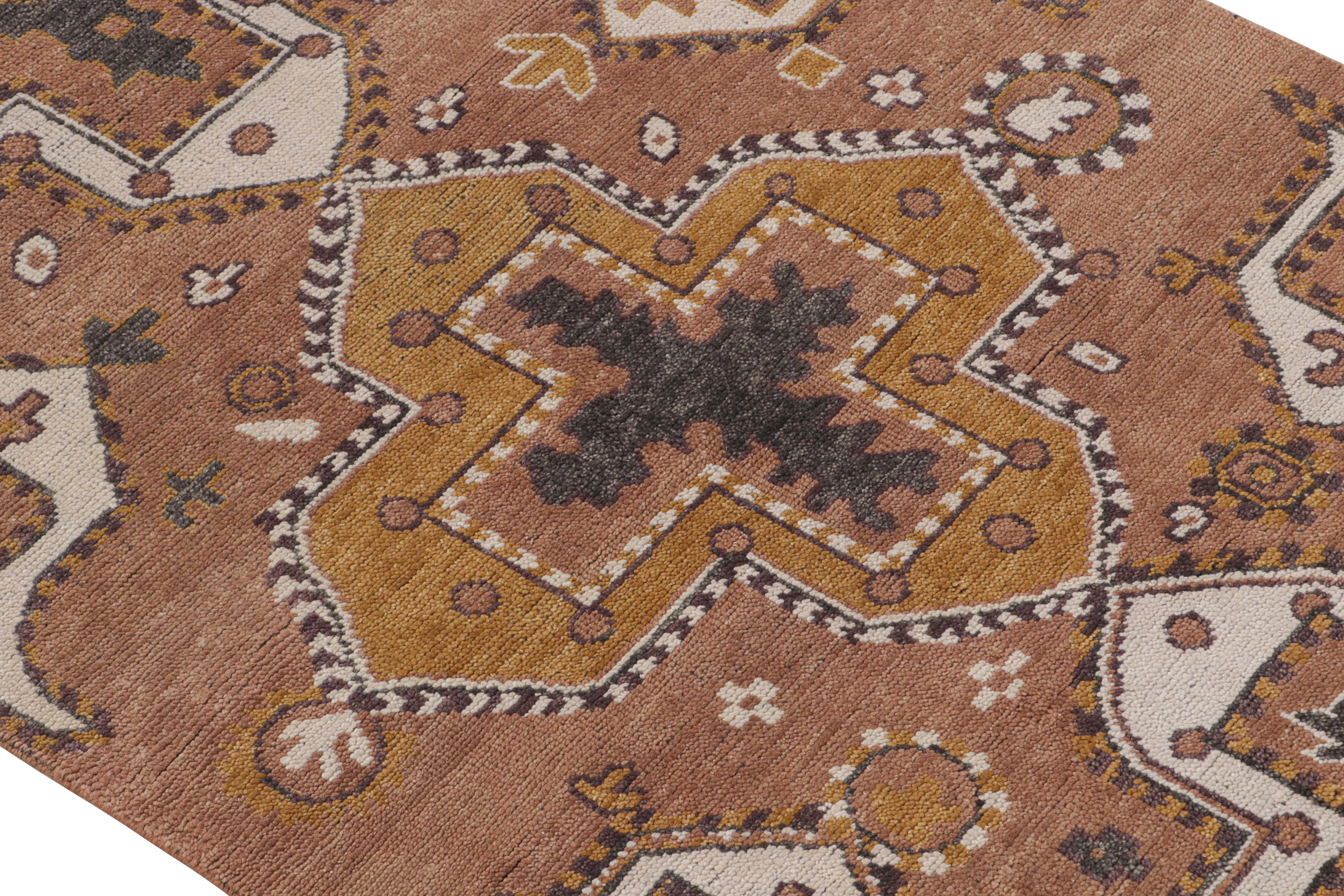 Hand-Knotted Rug & Kilim’s Tribal Style Rug in Rust with Gold and White Medallion Patterns For Sale