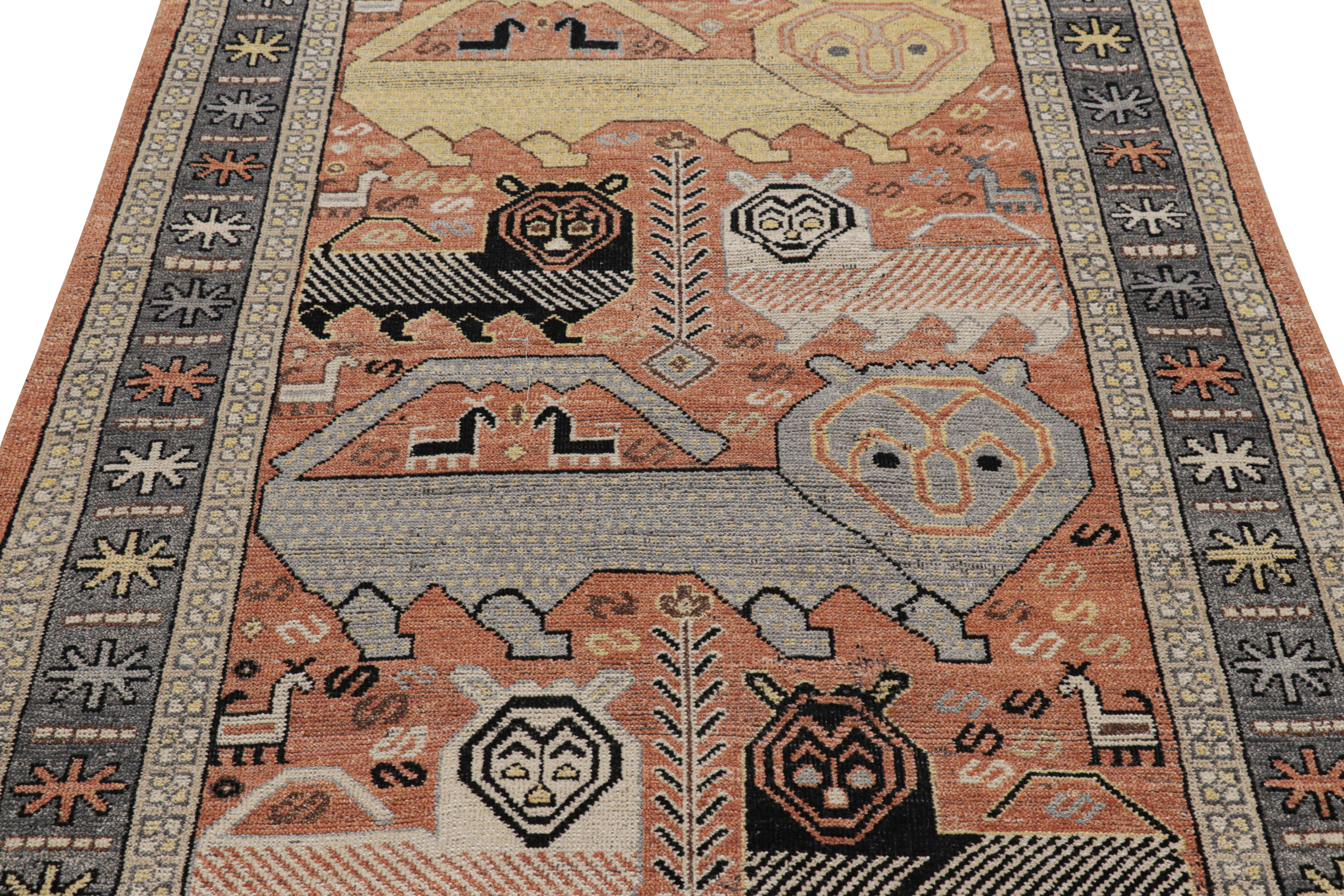 Hand-knotted in a special blend of Ghazni wool, this 4x7 rug from the custom-classics Burano Collection by Rug & Kilim is inspired by vintage and antique tribal rugs and folk art, with a particular influence from Persian Gabbeh rugs. 

On the