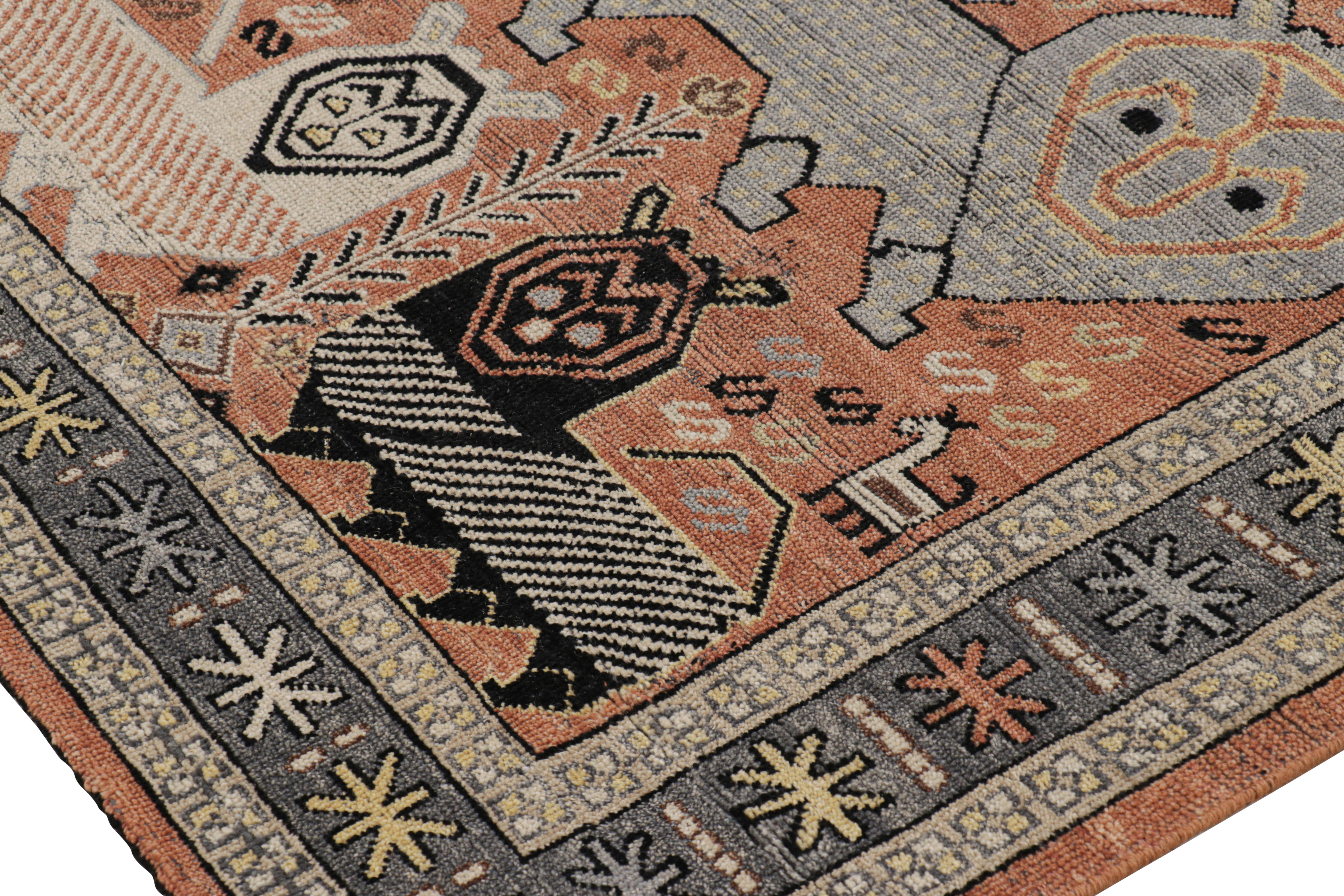 Indian Rug & Kilim’s Tribal Style Rug in Rust with Polychromatic Lion Pictorials For Sale