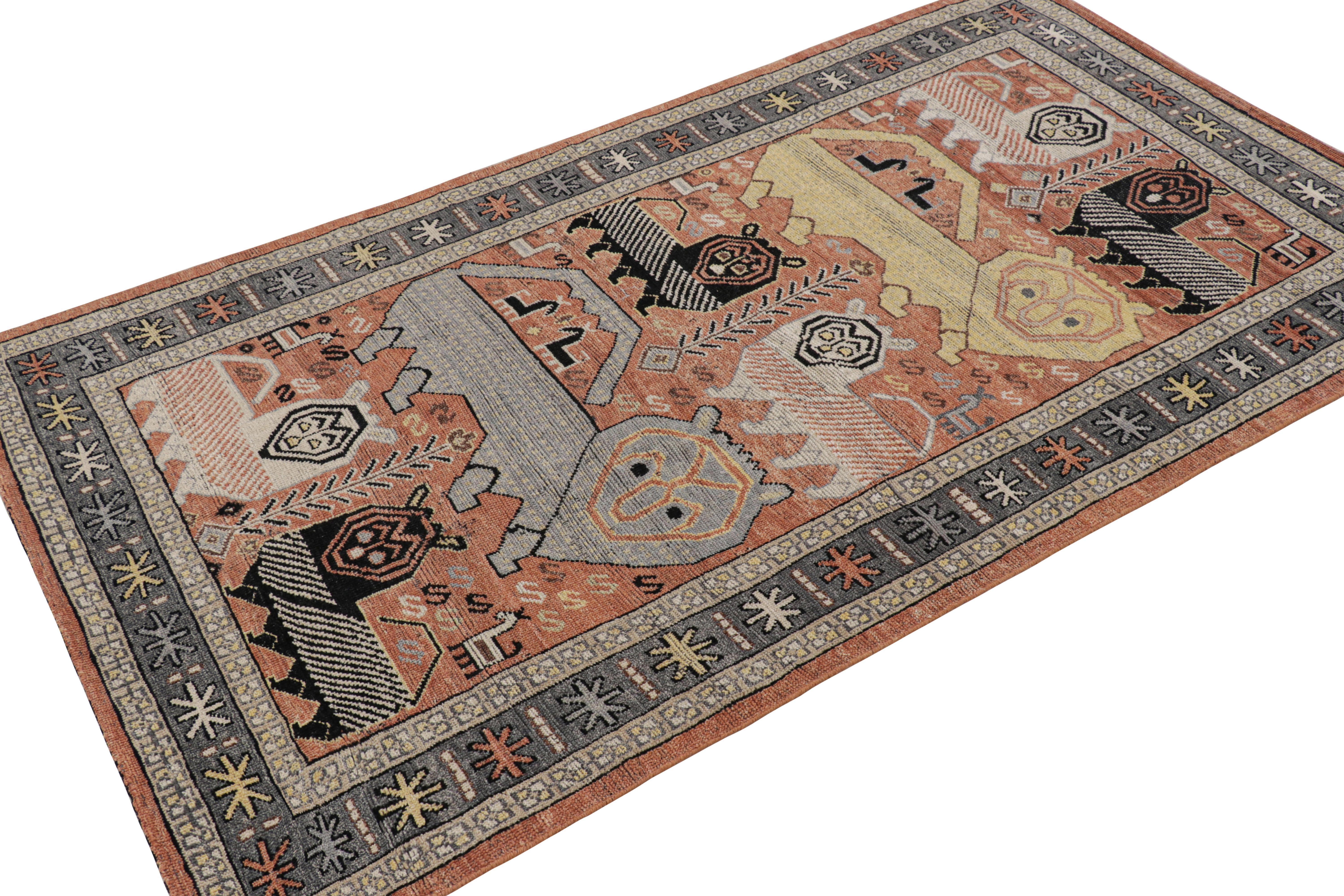 Rug & Kilim’s Tribal Style Rug in Rust with Polychromatic Lion Pictorials In New Condition For Sale In Long Island City, NY