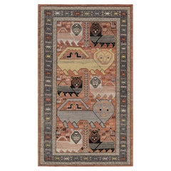 Rug & Kilim's Tapis de style tribal en rouille avec des pictogrammes de lions polychromes