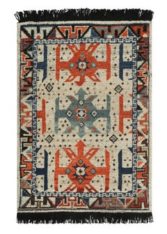 Rug & Kilim’s Tribal Style Rug Orange and Blue Medallion and Geometric Patterns