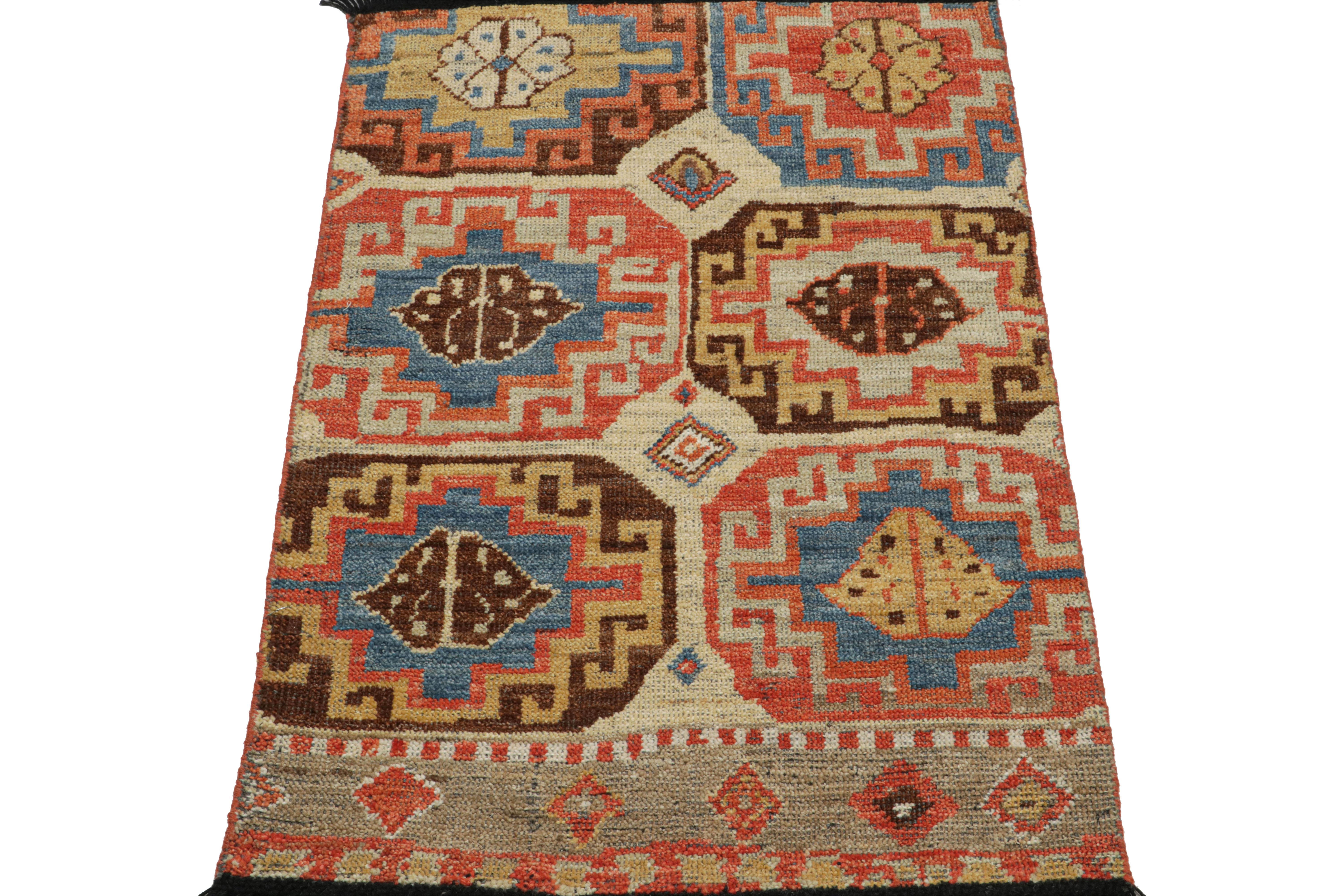 Modern Rug & Kilim’s Tribal Style Rug with Primitivist Geometric Pattern and Medallions For Sale
