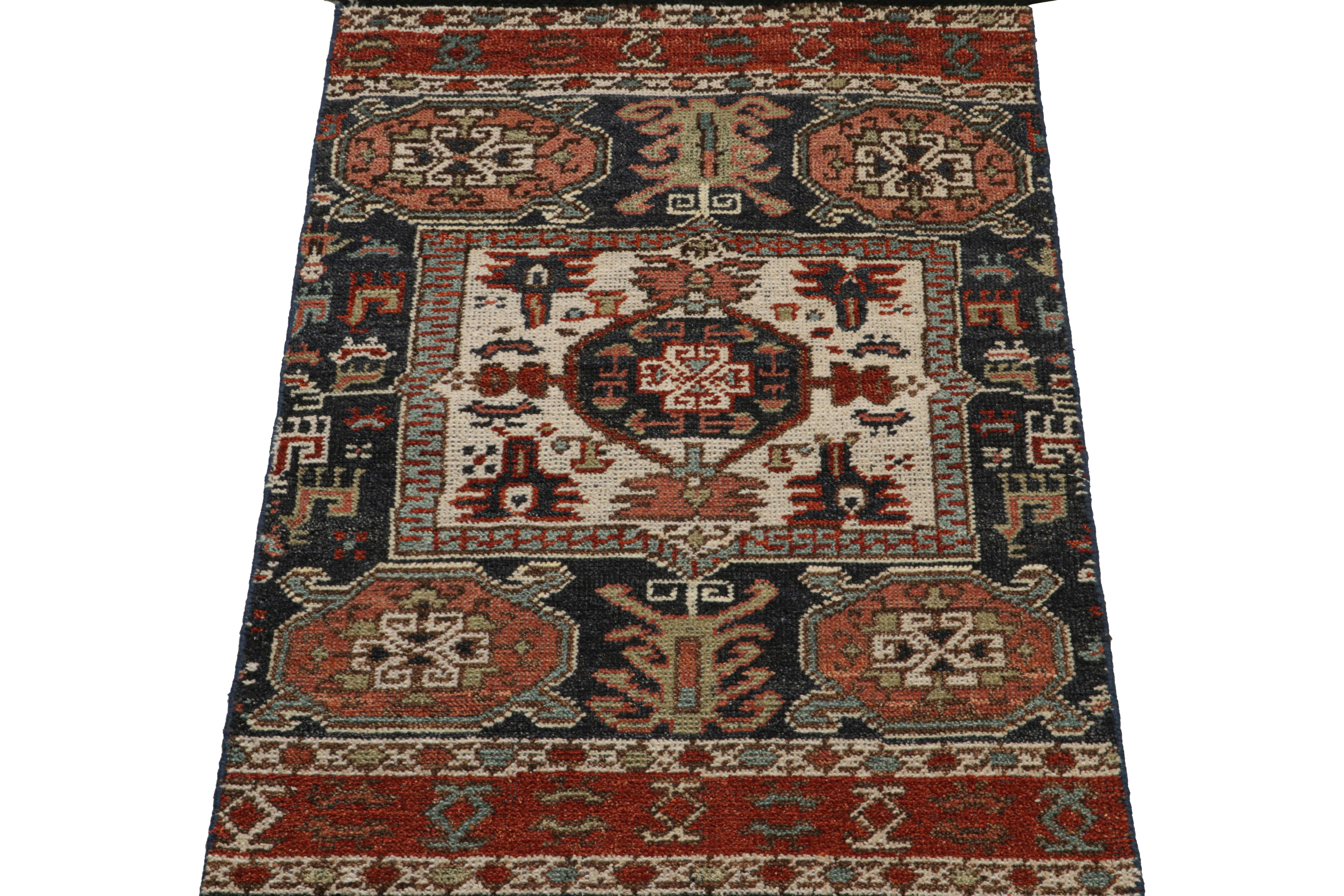 Modern Rug & Kilim’s Tribal Style Rug with Primitivist Geometric Pattern and Medallions For Sale