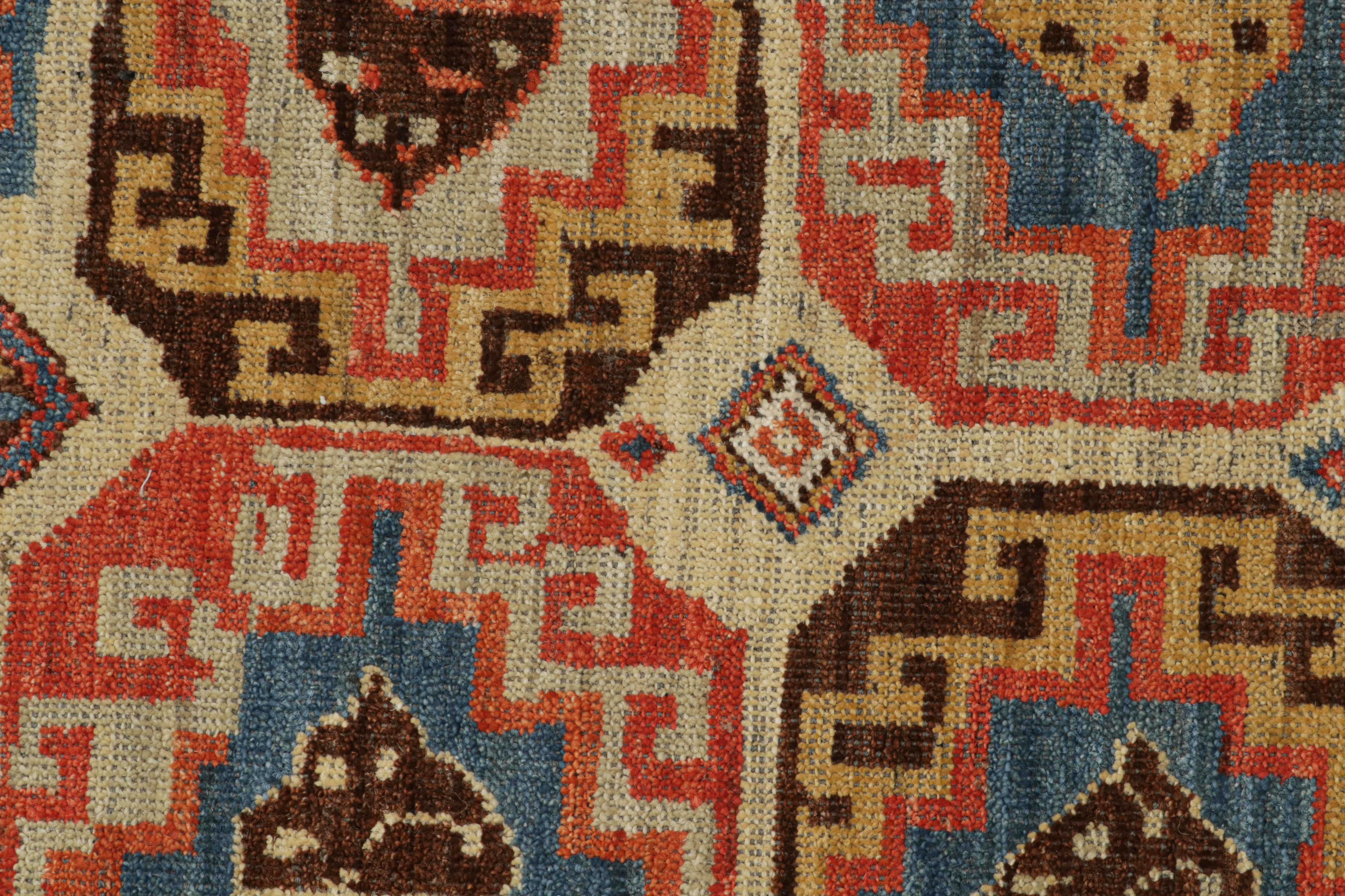 Hand-Knotted Rug & Kilim’s Tribal Style Rug with Primitivist Geometric Pattern and Medallions For Sale