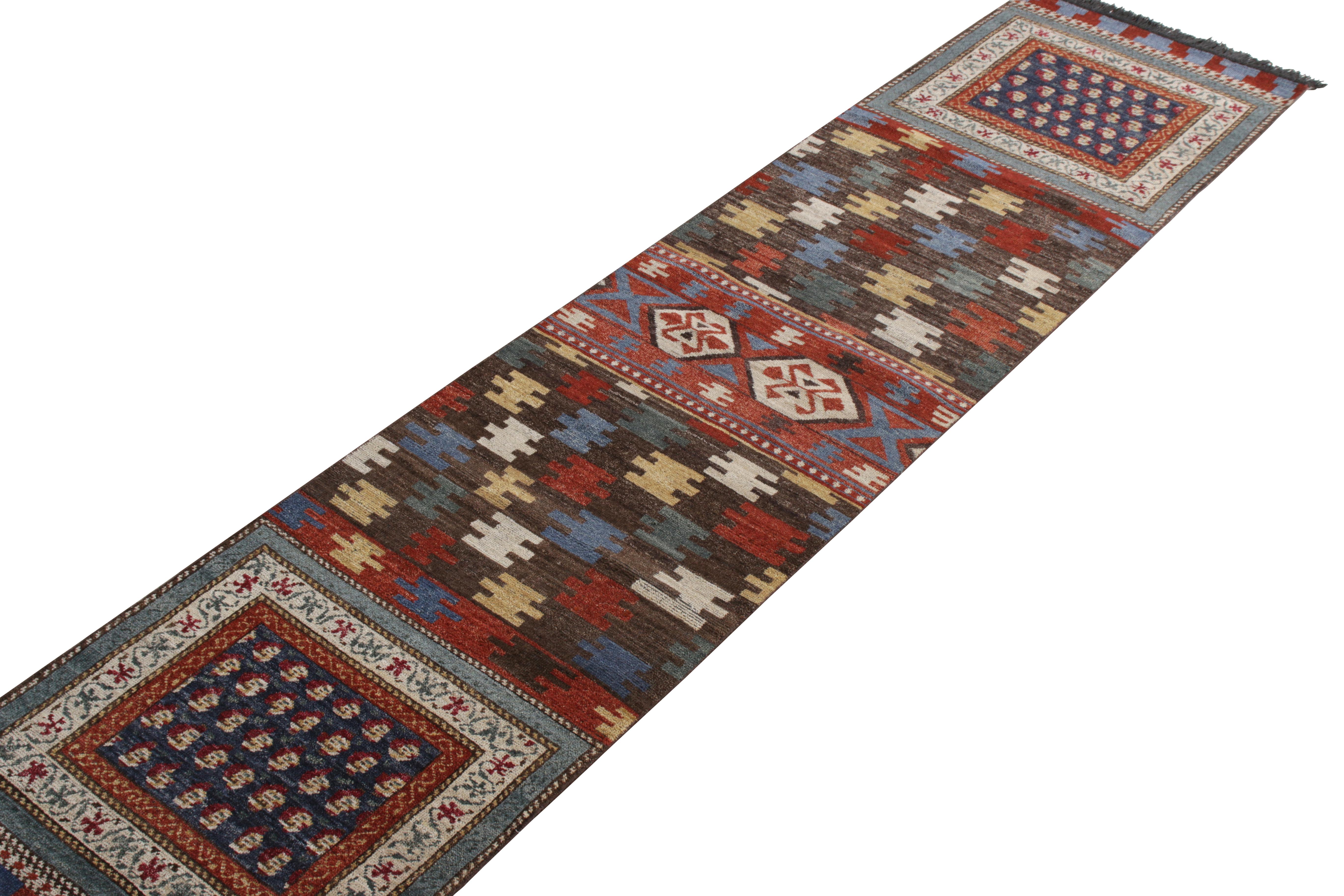 Teppich & Kilims Tribal Style Läufer in Beige-Brown All Over Geometrisches Muster (Stammeskunst) im Angebot