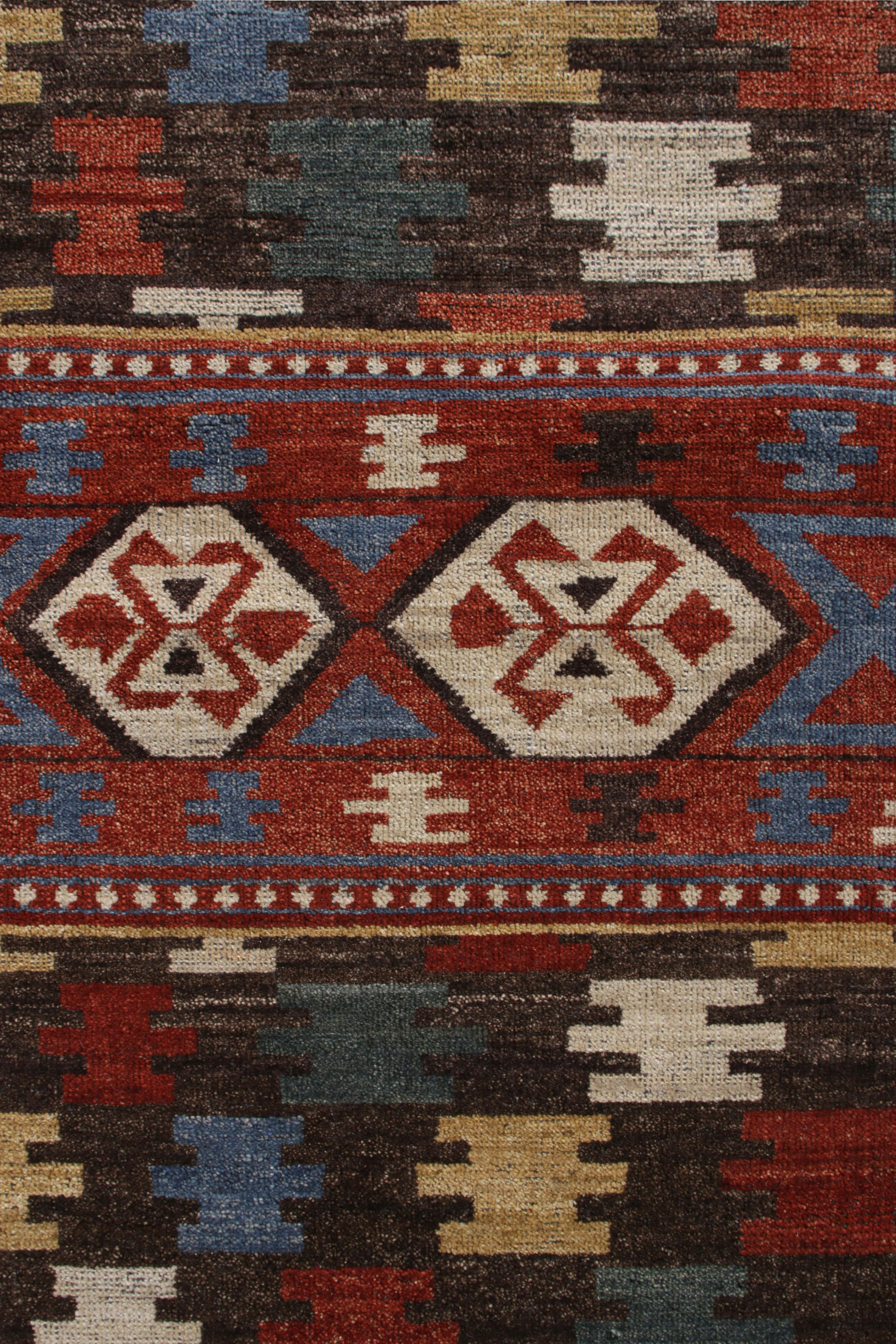 Teppich & Kilims Tribal Style Läufer in Beige-Brown All Over Geometrisches Muster (Indisch) im Angebot