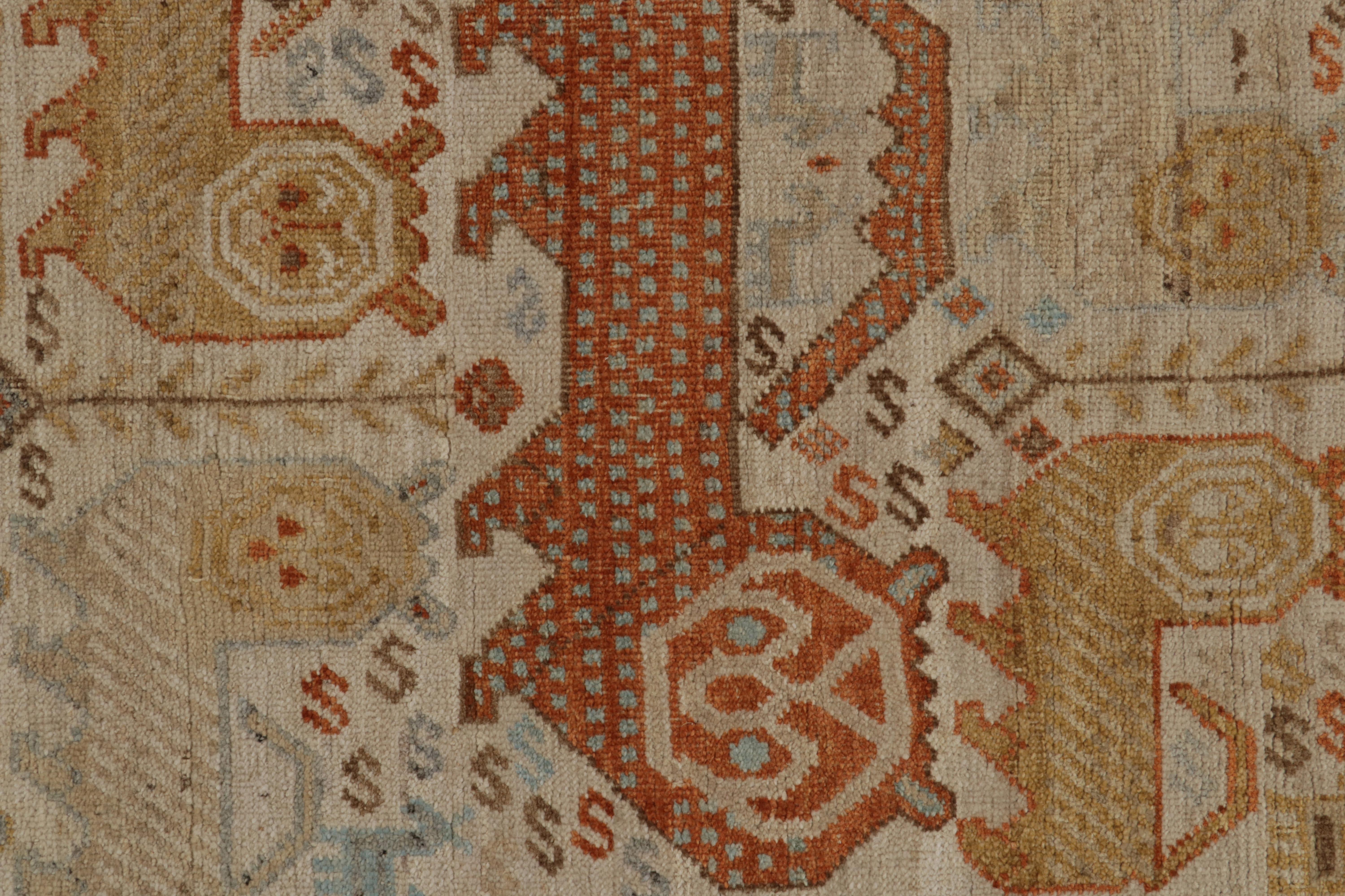 Contemporary Rug & Kilim’s Tribal Style Runner in Beige-Brown, Blue and Red Pictorials For Sale