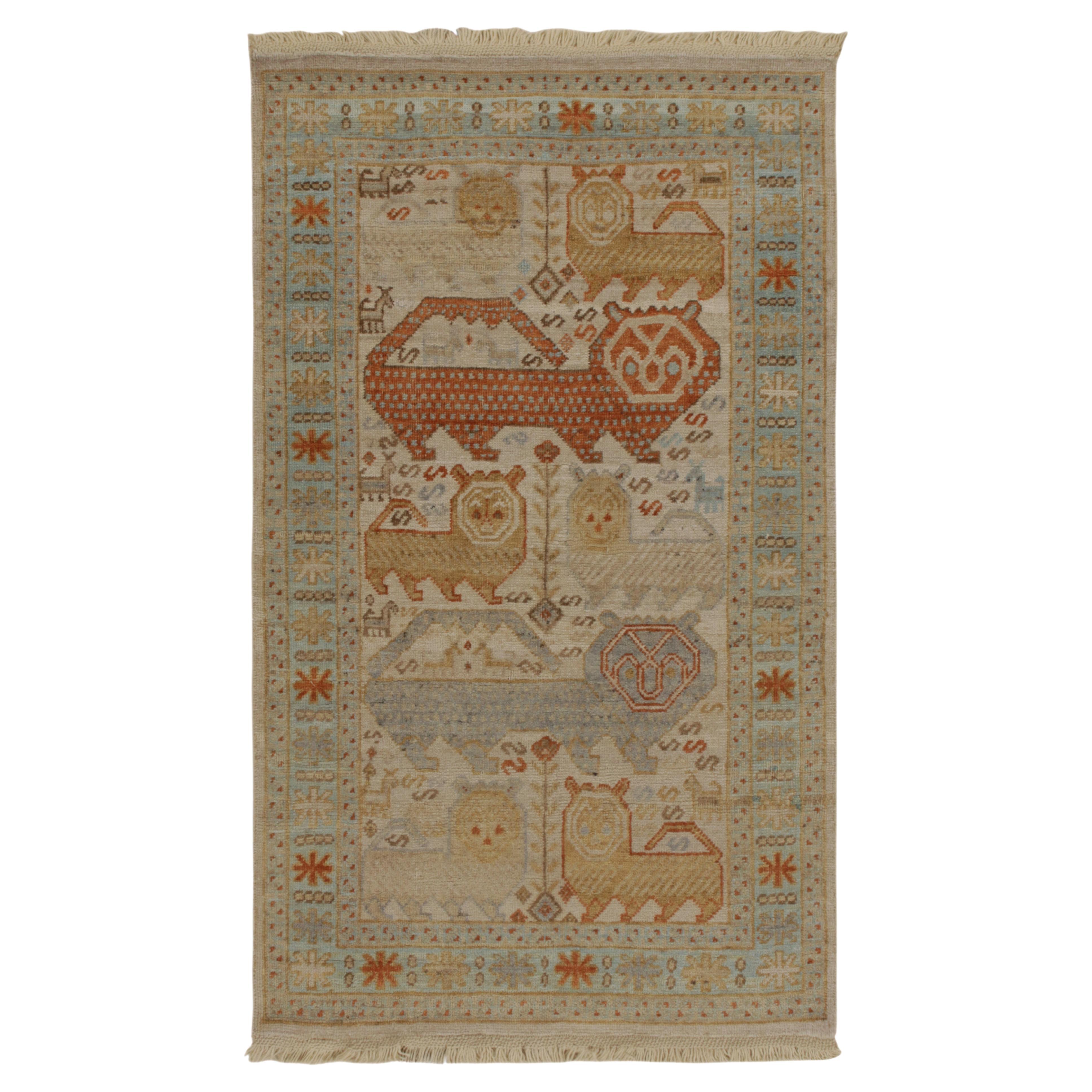 Rug & Kilim’s Tribal Style Runner in Beige-Brown, Blue and Red Pictorials For Sale