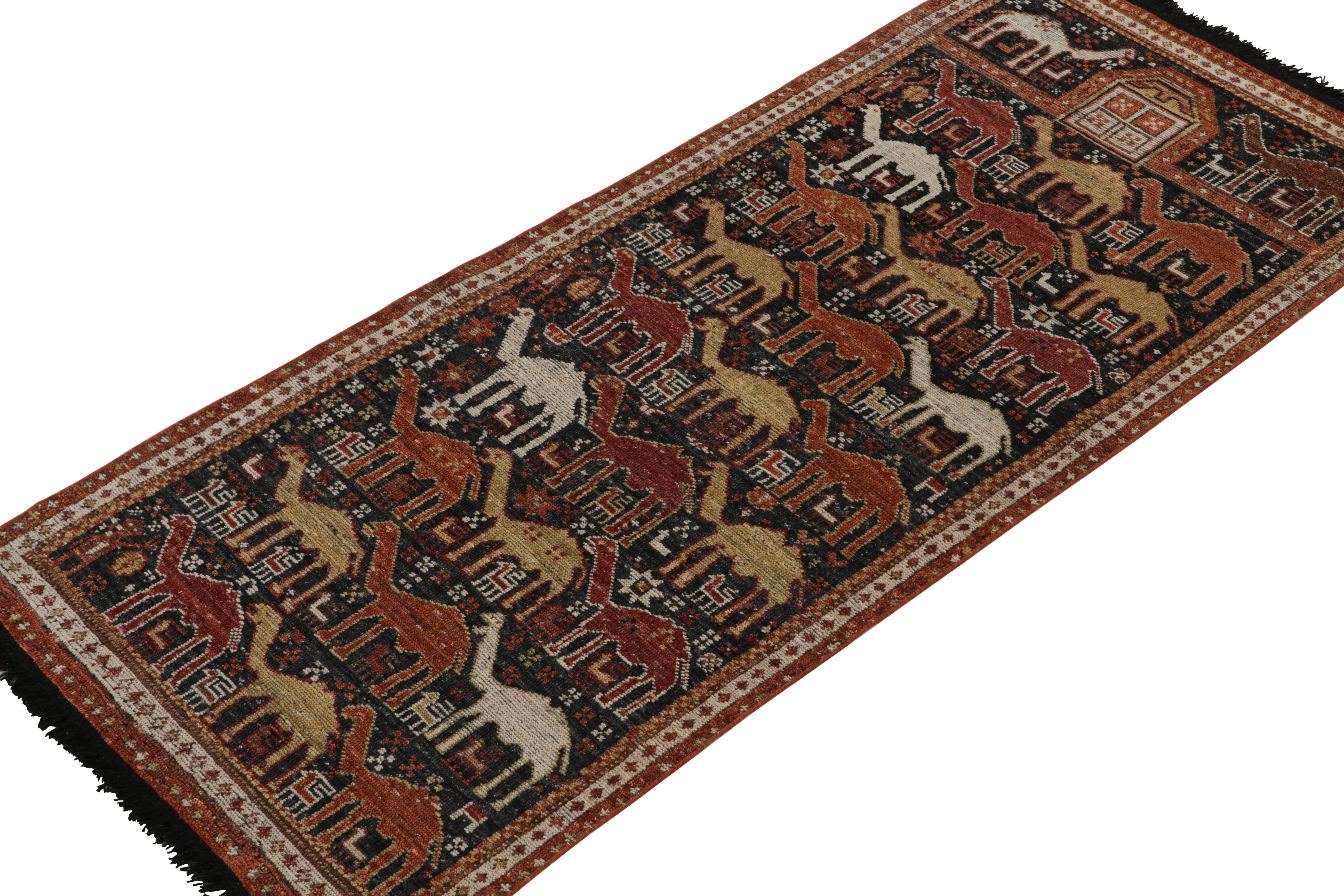 Indian Rug & Kilim’s Tribal style runner in Black with Red, Gold-Brown Pictorials For Sale