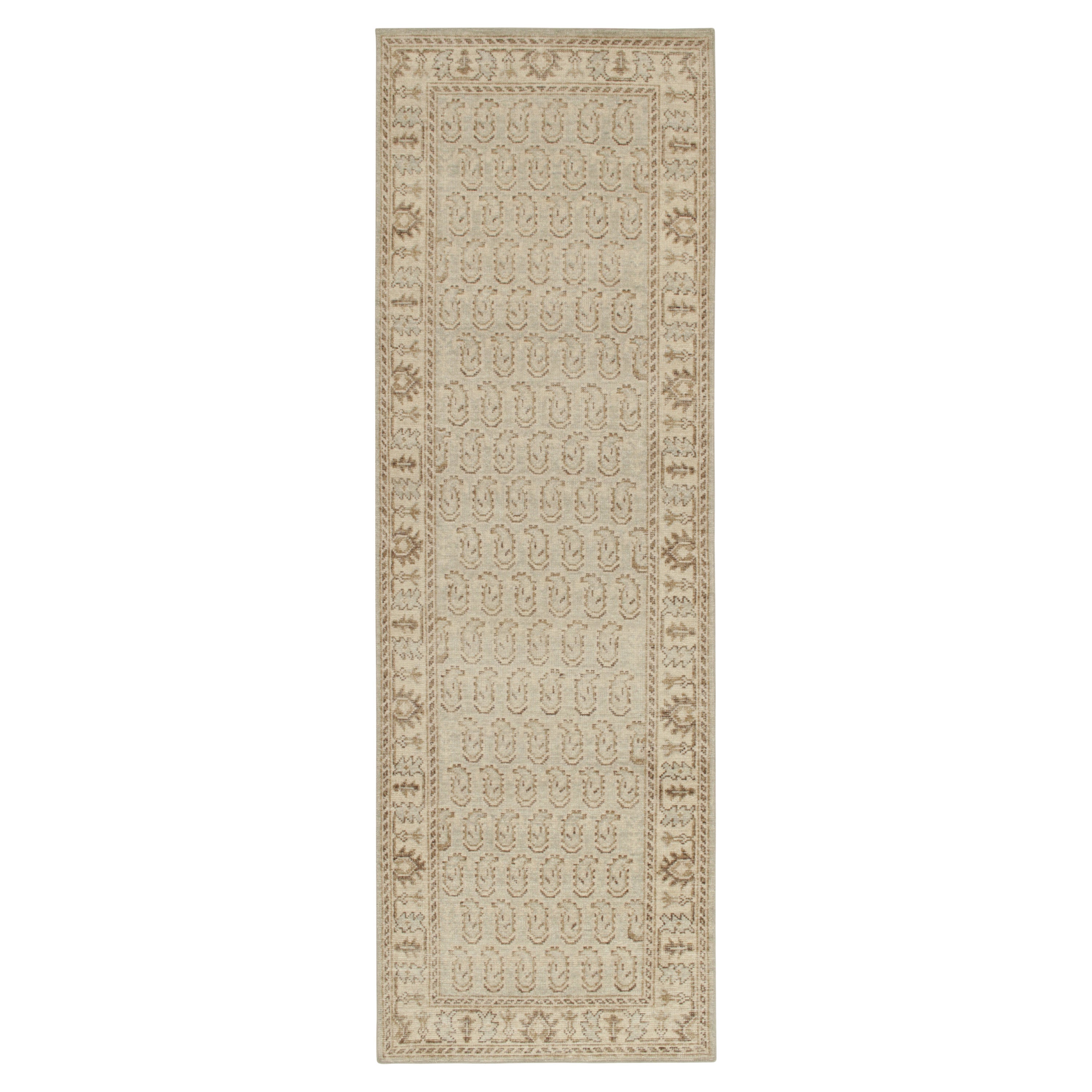 Rug & Kilim’s Tribal Style Runner in Blue with Beige-Brown Paisley Patterns For Sale