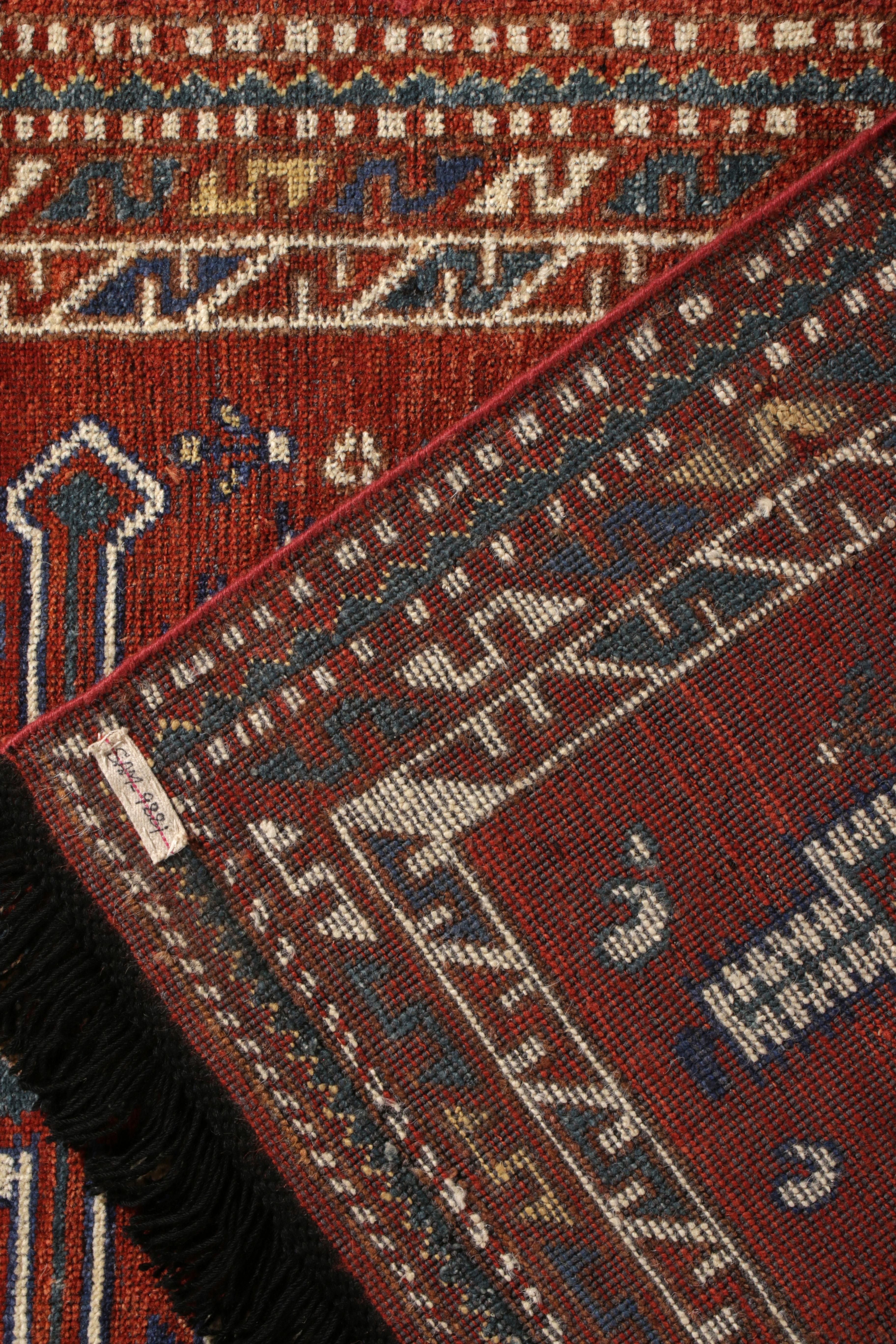Rug & Kilim’s Tribal Style Runner in Red and Blue Geometric Pattern In New Condition For Sale In Long Island City, NY
