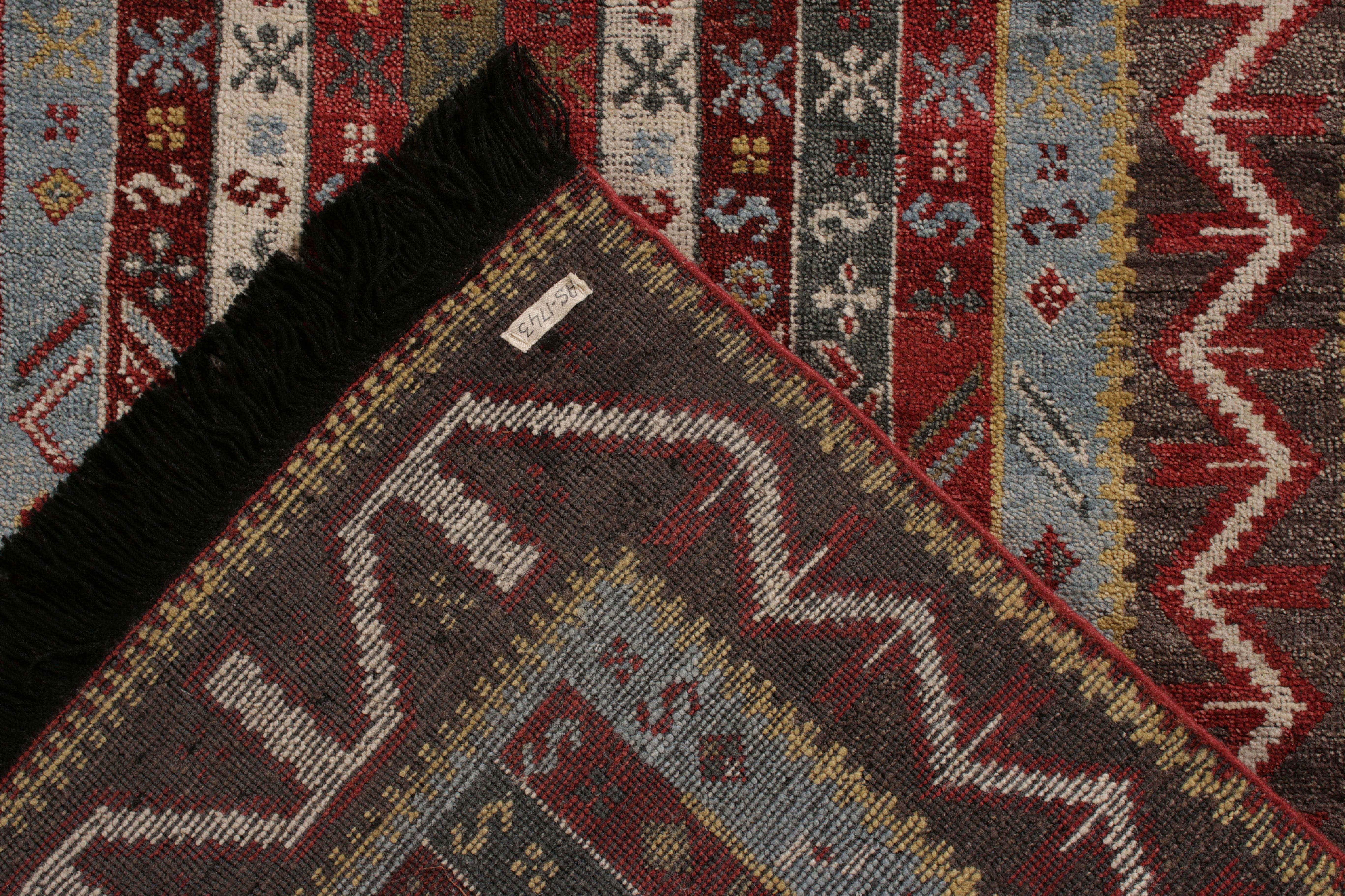 Rug & Kilim’s Tribal Style Runner in Red and Blue Stripes and Geometric Patterns In New Condition For Sale In Long Island City, NY