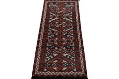 Rug & Kilim's Tribal Style Runner in Red, Black and White Geometric Pattern