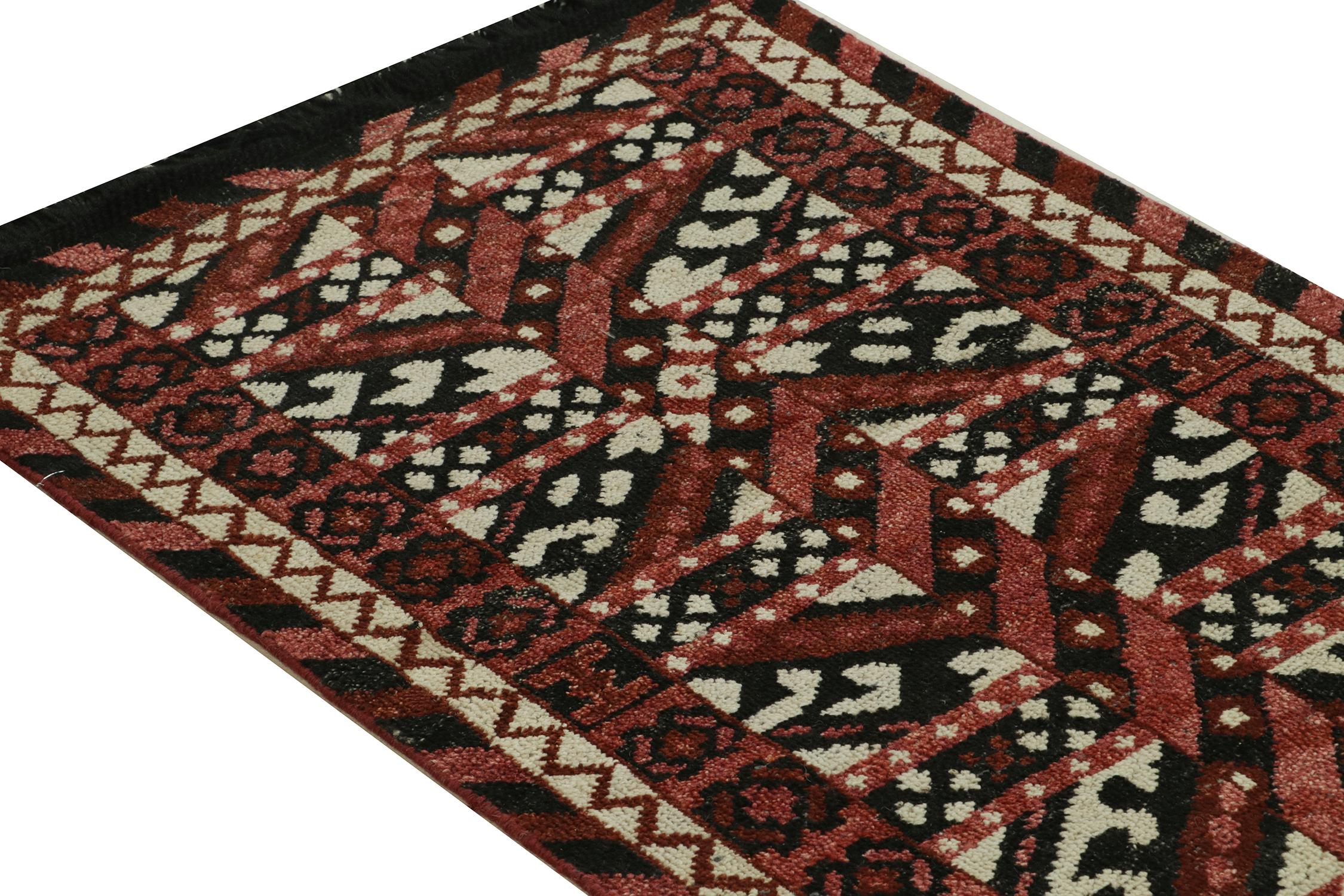 Hand-Knotted Rug & Kilim’s Tribal style runner in red, black and white geometric pattern For Sale