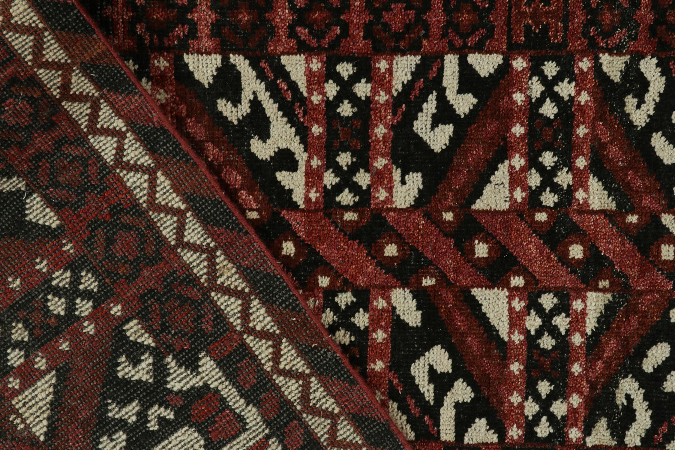 Wool Rug & Kilim’s Tribal style runner in red, black and white geometric pattern For Sale
