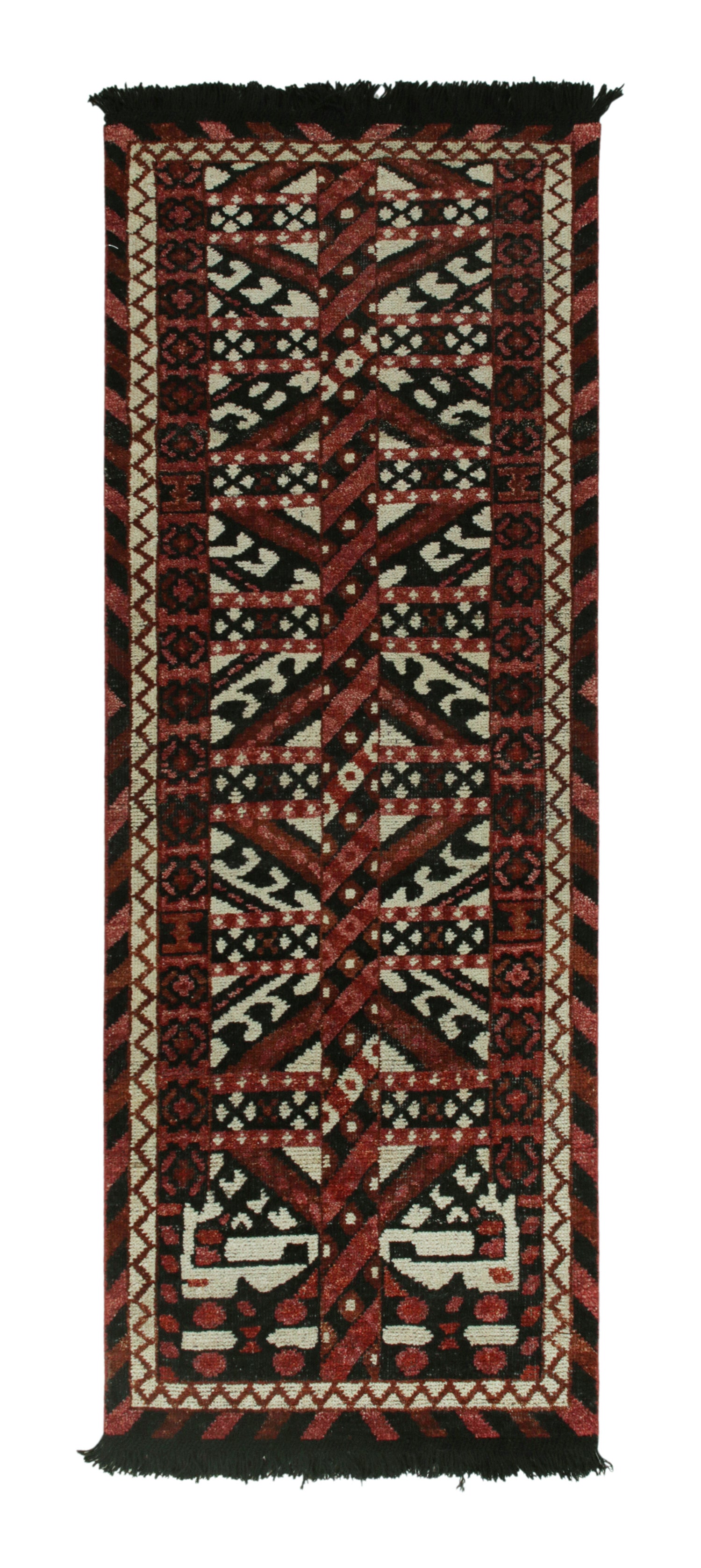 Rug & Kilim’s Tribal style runner in red, black and white geometric pattern