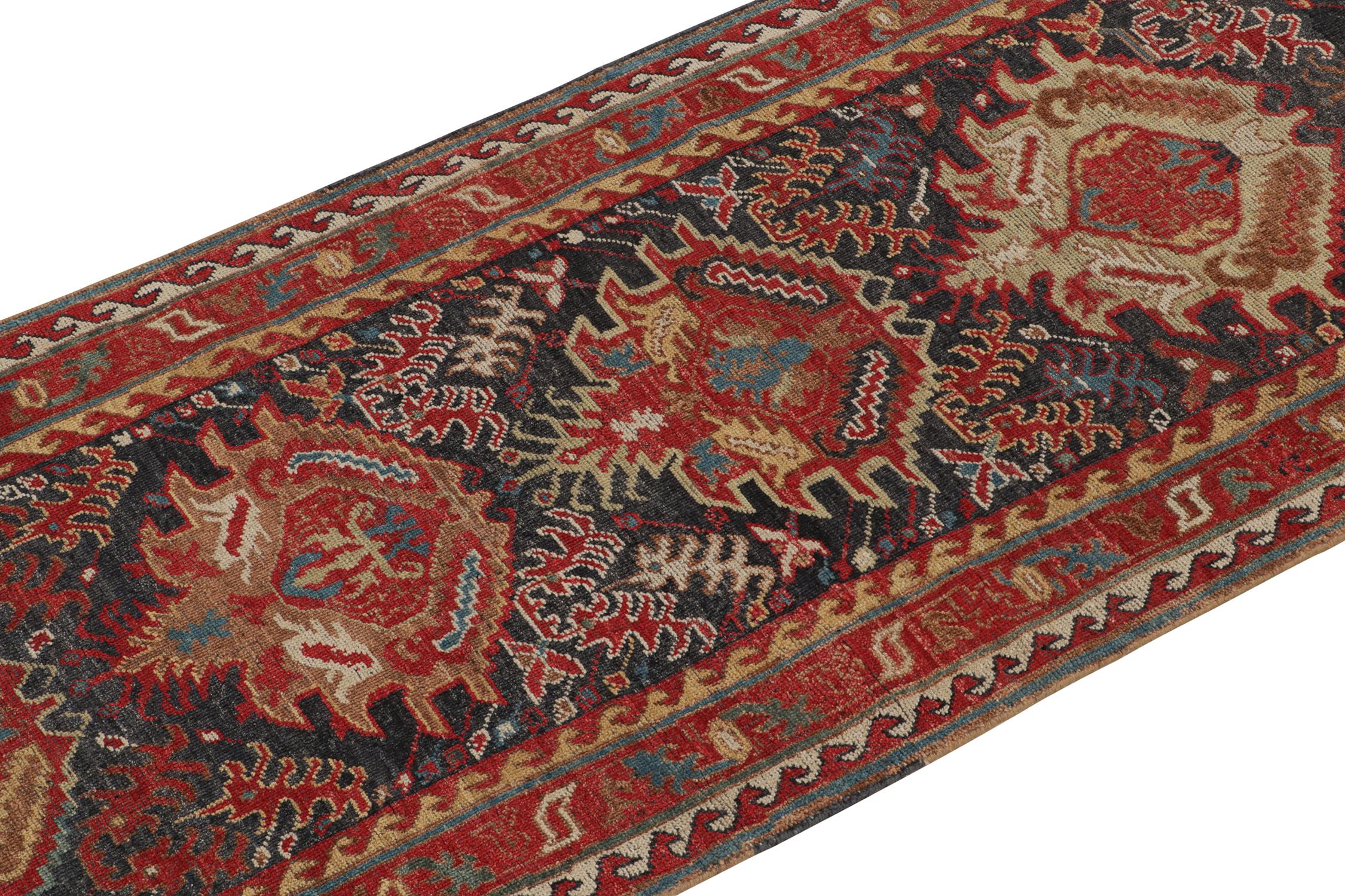 Hand-Knotted Rug & Kilim’s Tribal style runner in Red, Brown and Blue Patterns For Sale