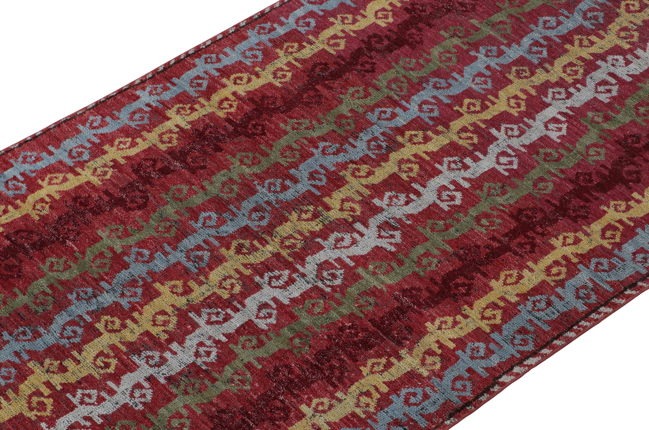 Hand-Knotted Rug & Kilim’s Tribal Style runner in Red with Vibrant Stripes For Sale