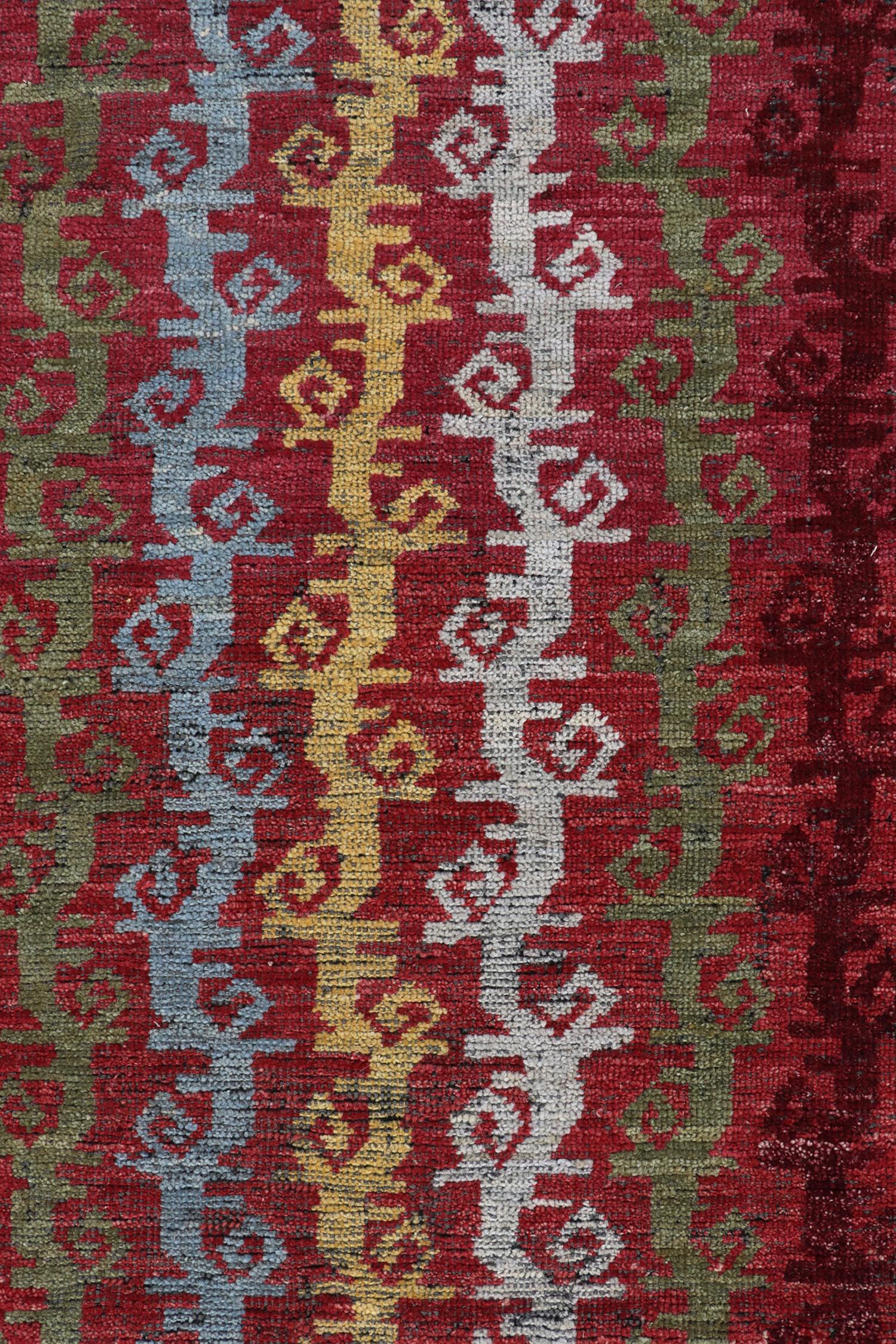 Contemporary Rug & Kilim’s Tribal Style runner in Red with Vibrant Stripes For Sale
