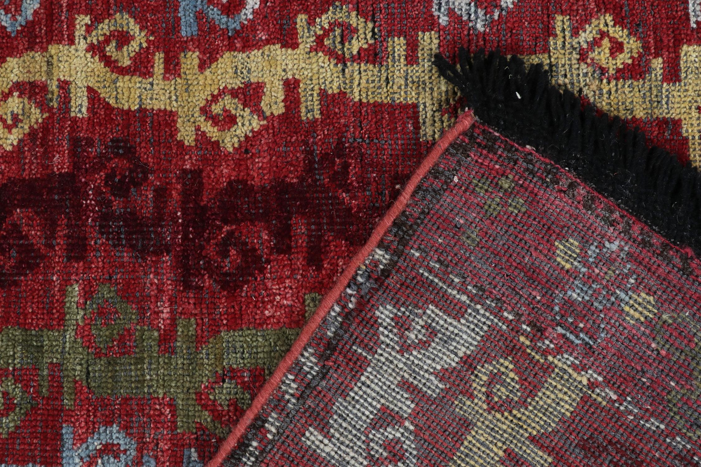 Wool Rug & Kilim’s Tribal Style runner in Red with Vibrant Stripes For Sale