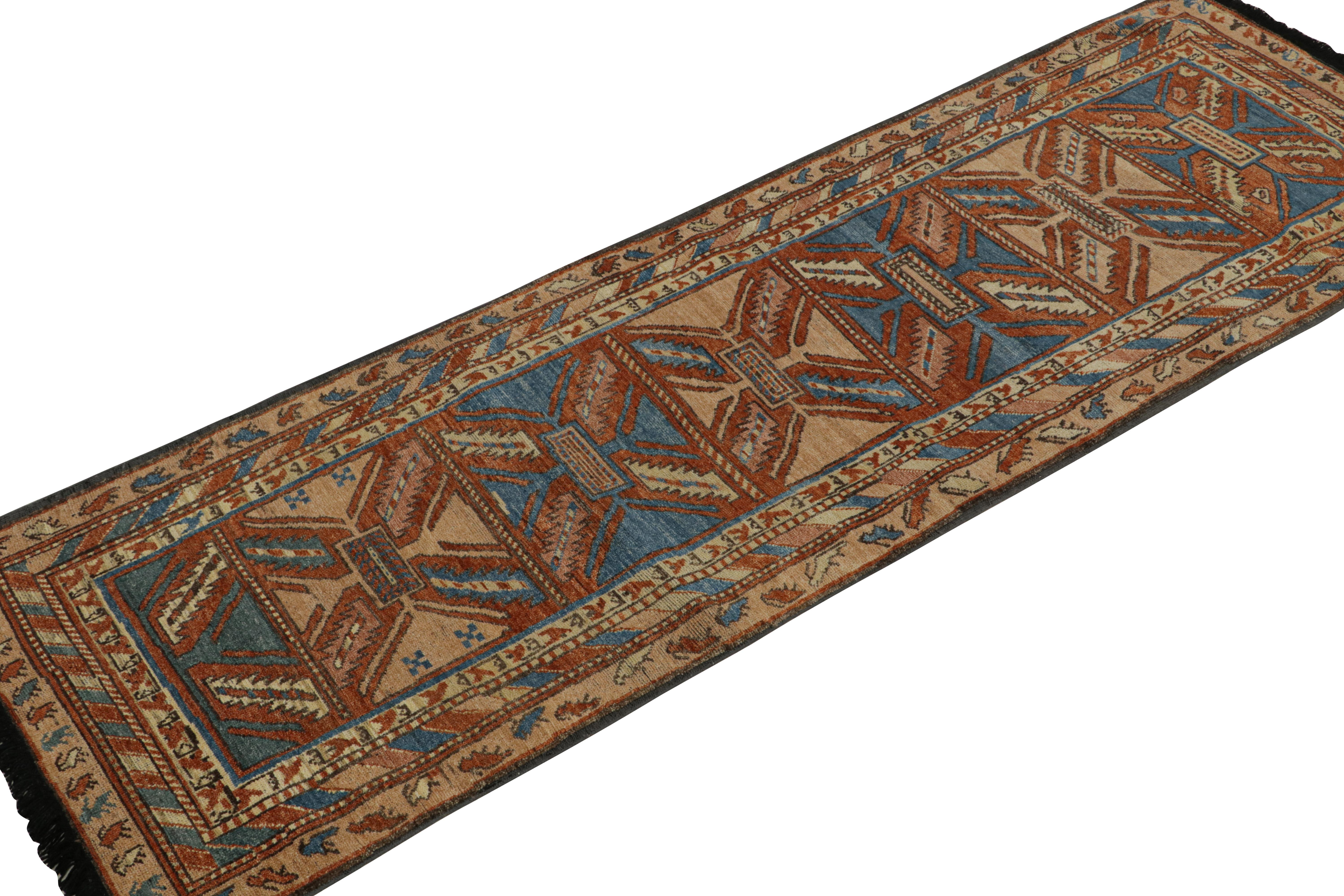 This 3x10 runner is a grand new entry to Rug & Kilim’s classics Burano collection. Hand-knotted in wool.

Further on the Design: 

Inspired by antique tribal runners, this rug revels in brown & blue with defined movement and traditional sensibility.
