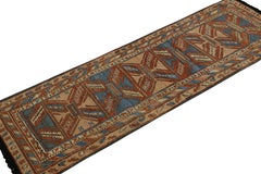 Rug & Kilim’s Tribal Style Runner Rug in Beige, Red and Blue Geometric Patterns