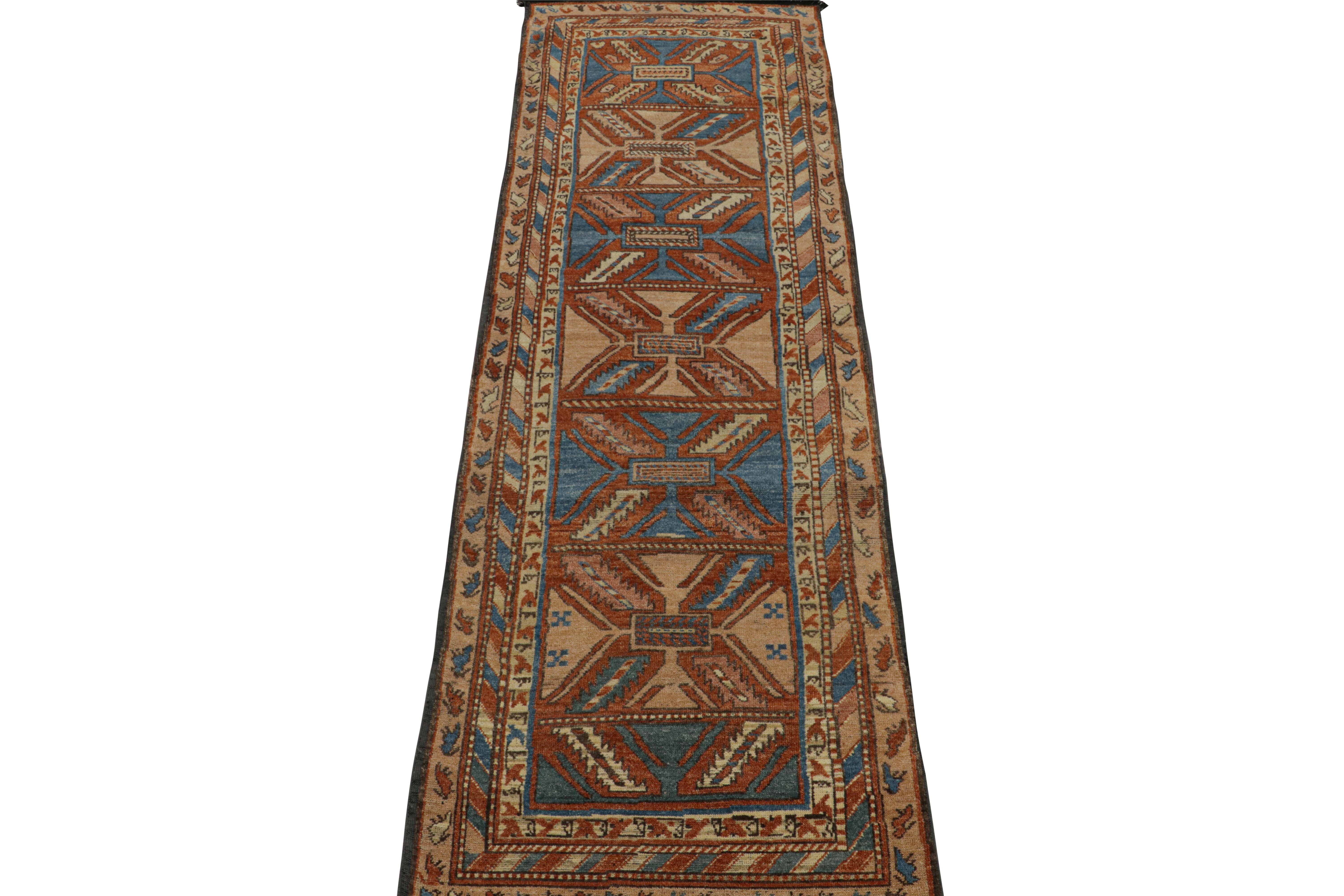 Indian Rug & Kilim’s Tribal Style Runner Rug in Beige, Red and Blue Geometric Patterns For Sale