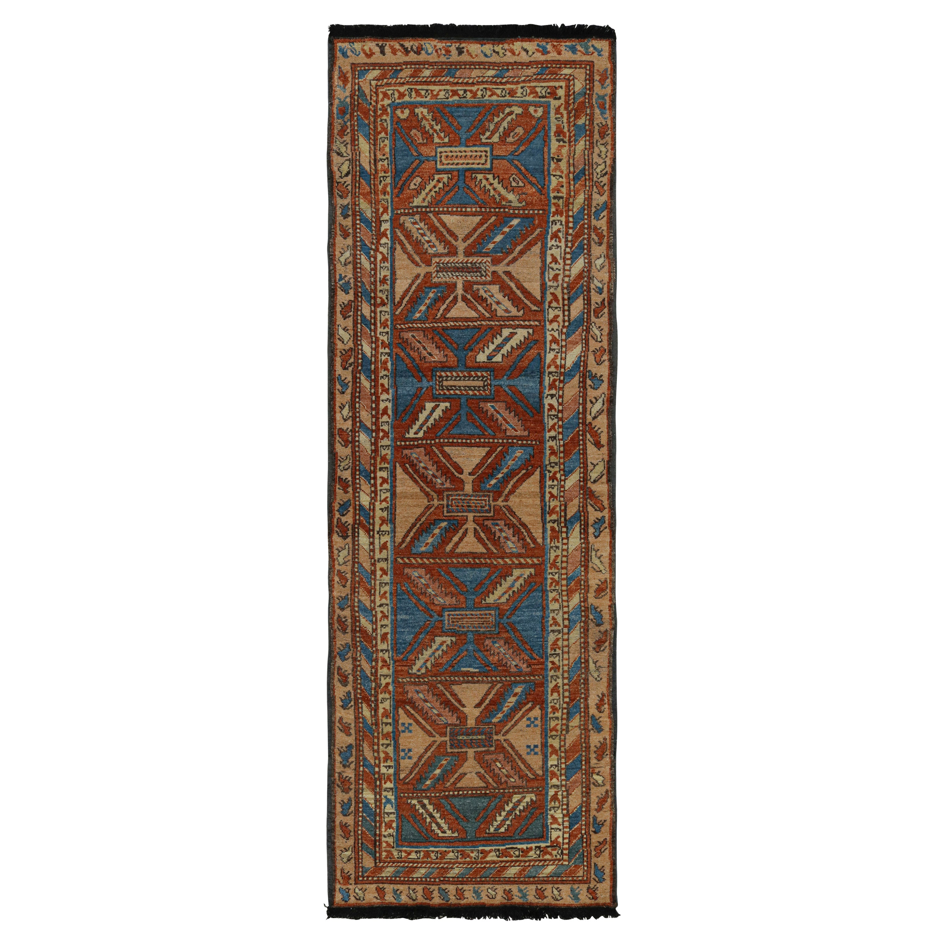 Rug & Kilim’s Tribal Style Runner Rug in Beige, Red and Blue Geometric Patterns For Sale