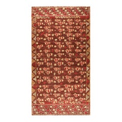 Rug & Kilim’s Tribal Style Runner Rug in Brown with Geometric Patterns and Birds