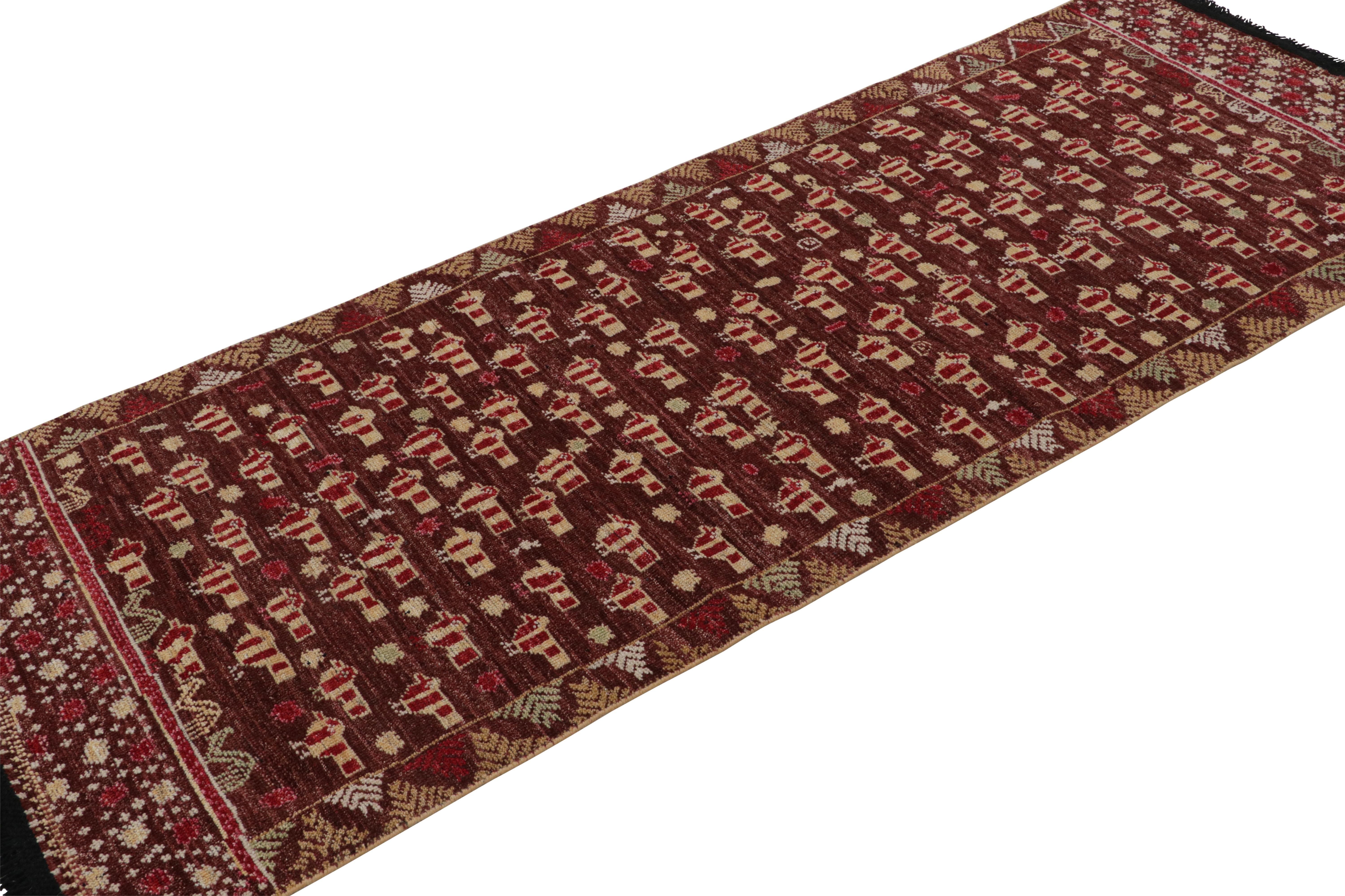 Issu de la collection Burano de Rug & Kilim, ce chemin de table 3x8 s'inspire des tapis tribaux aux motifs picturaux rares. Noué à la main en laine de Ghazni.

Sur le Design : 

Le tapis présente un aspect minimaliste et primitiviste des motifs