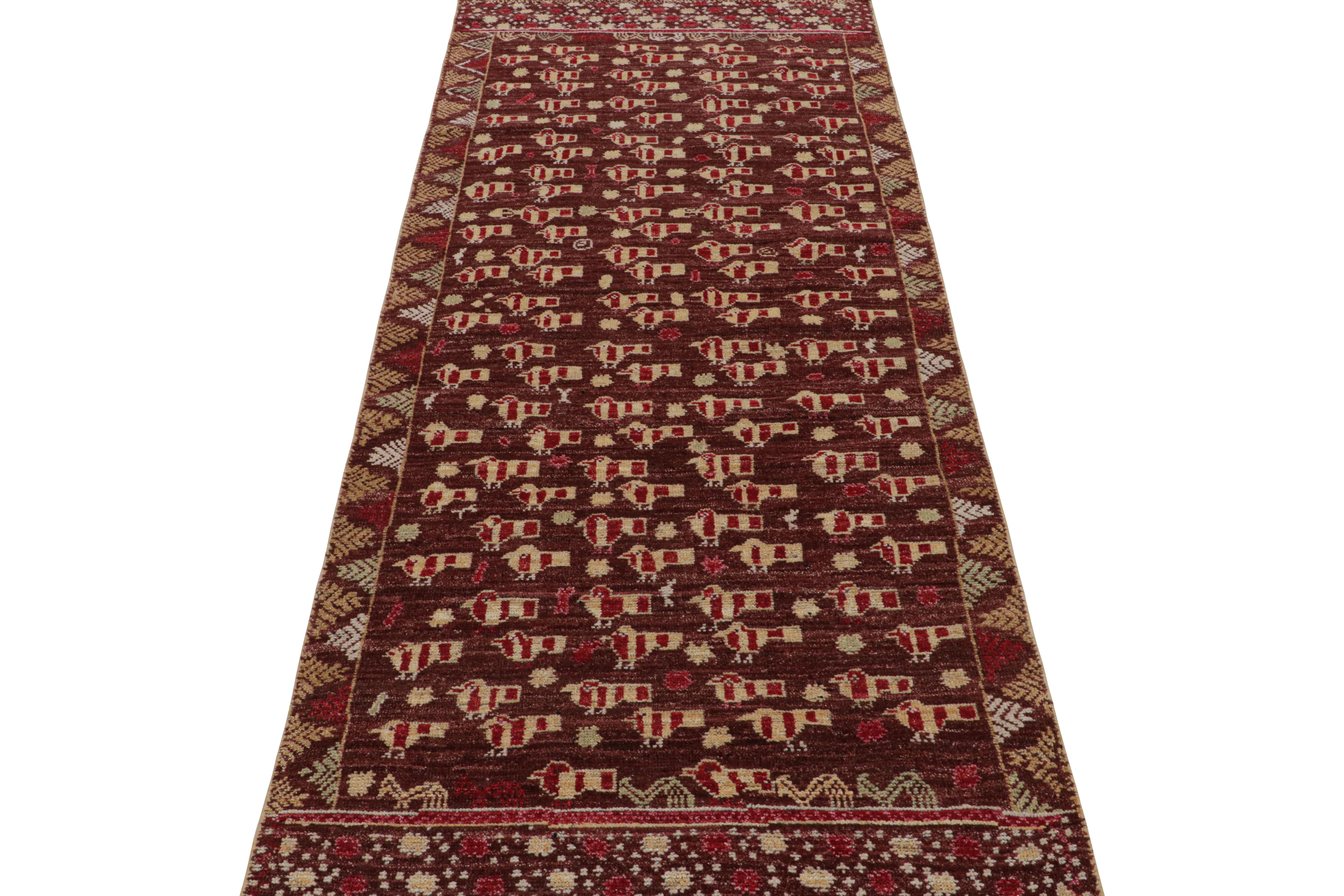 Indian Rug & Kilim’s Tribal Style Runner Rug in Red and Gold Geometric Patterns For Sale