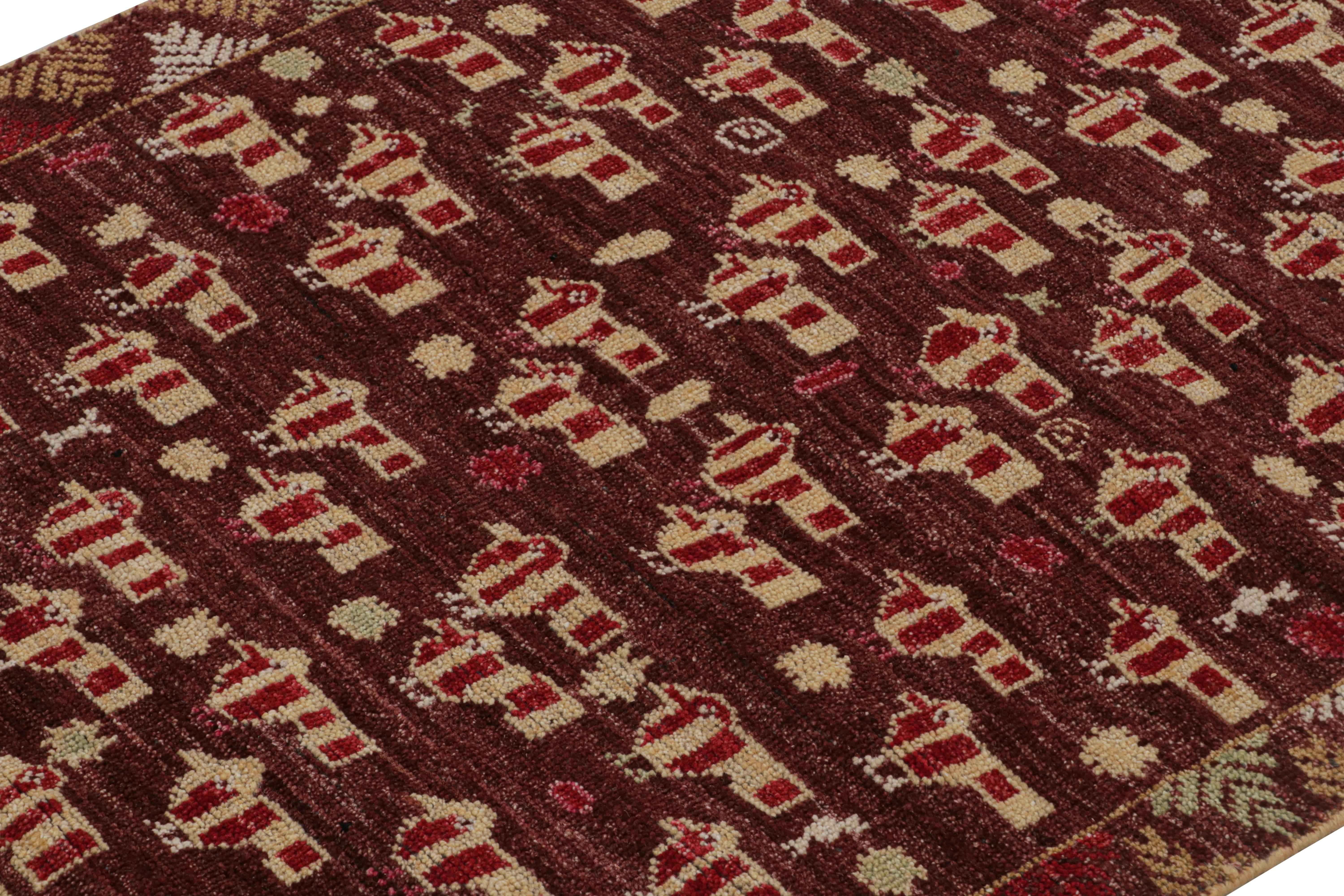 Hand-Knotted Rug & Kilim’s Tribal Style Runner Rug in Red and Gold Geometric Patterns For Sale