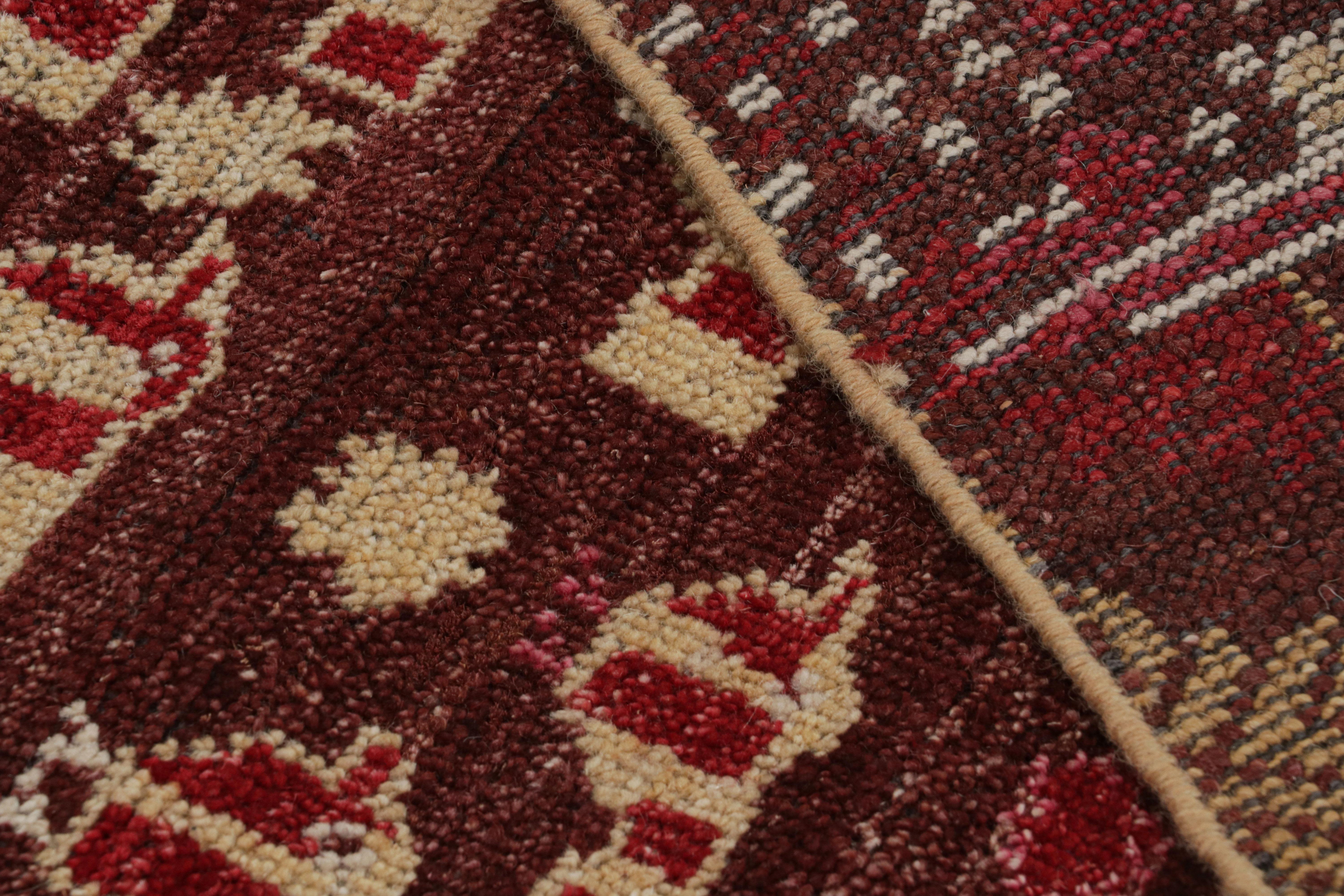Wool Rug & Kilim’s Tribal Style Runner Rug in Red and Gold Geometric Patterns For Sale