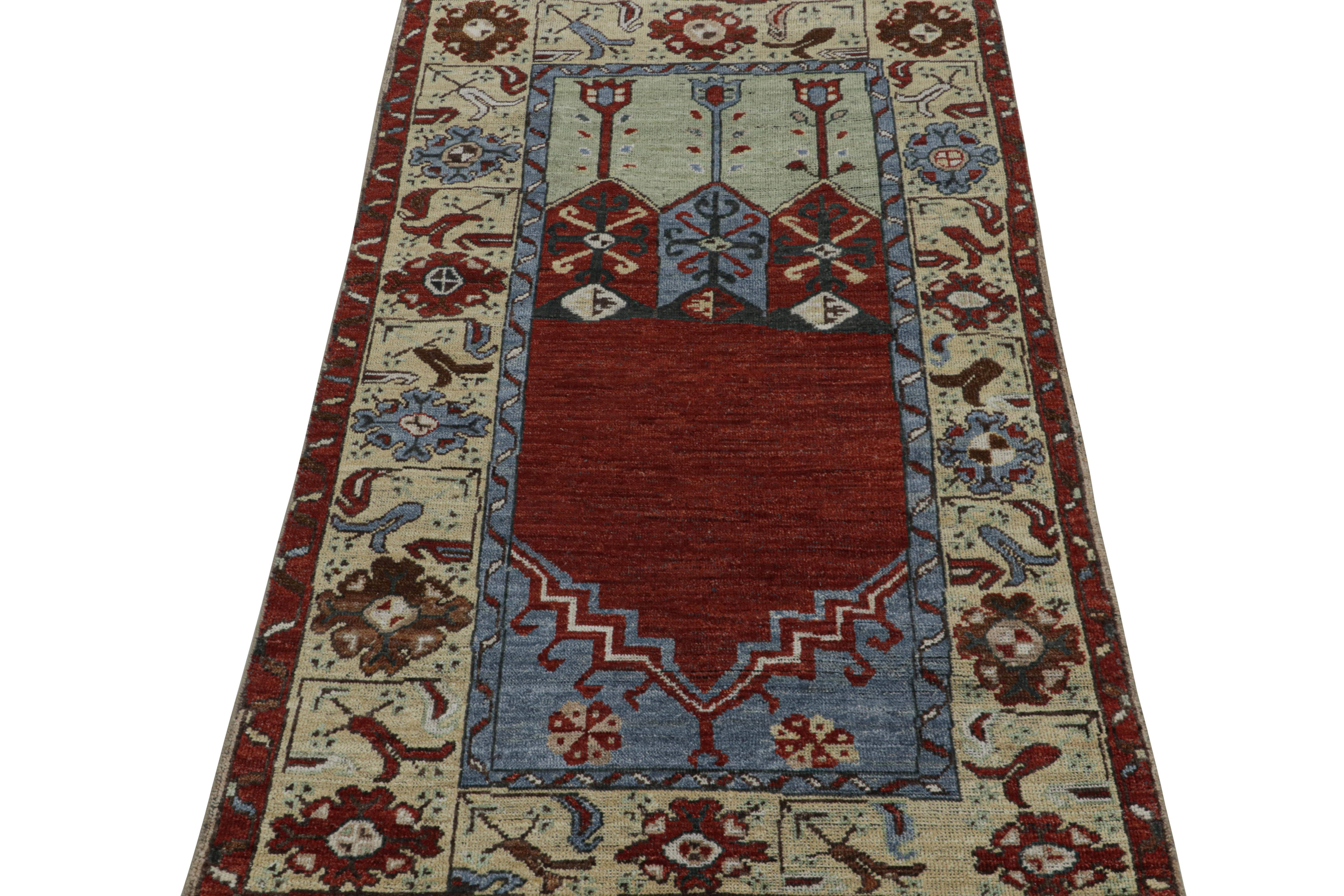 Indian Rug & Kilim’s Tribal Style Runner Rug in Red with Mihrab and Floral Patterns For Sale
