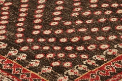 Rug & Kilim’s Tribal Style Square Rug in Brown and Red with Floral Patterns