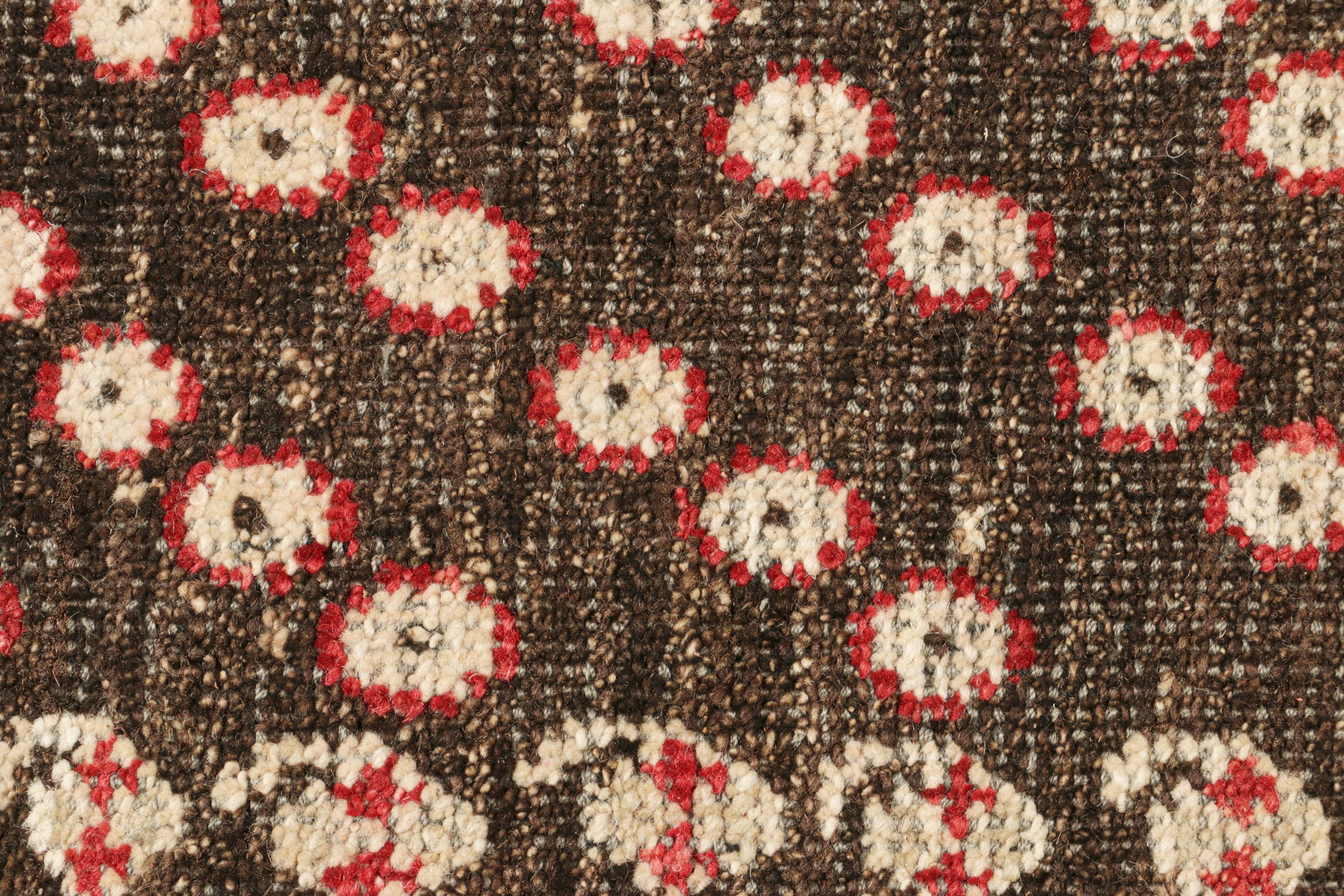 Indian Rug & Kilim’s Tribal Style Square Rug in Brown and Red with Floral Patterns For Sale
