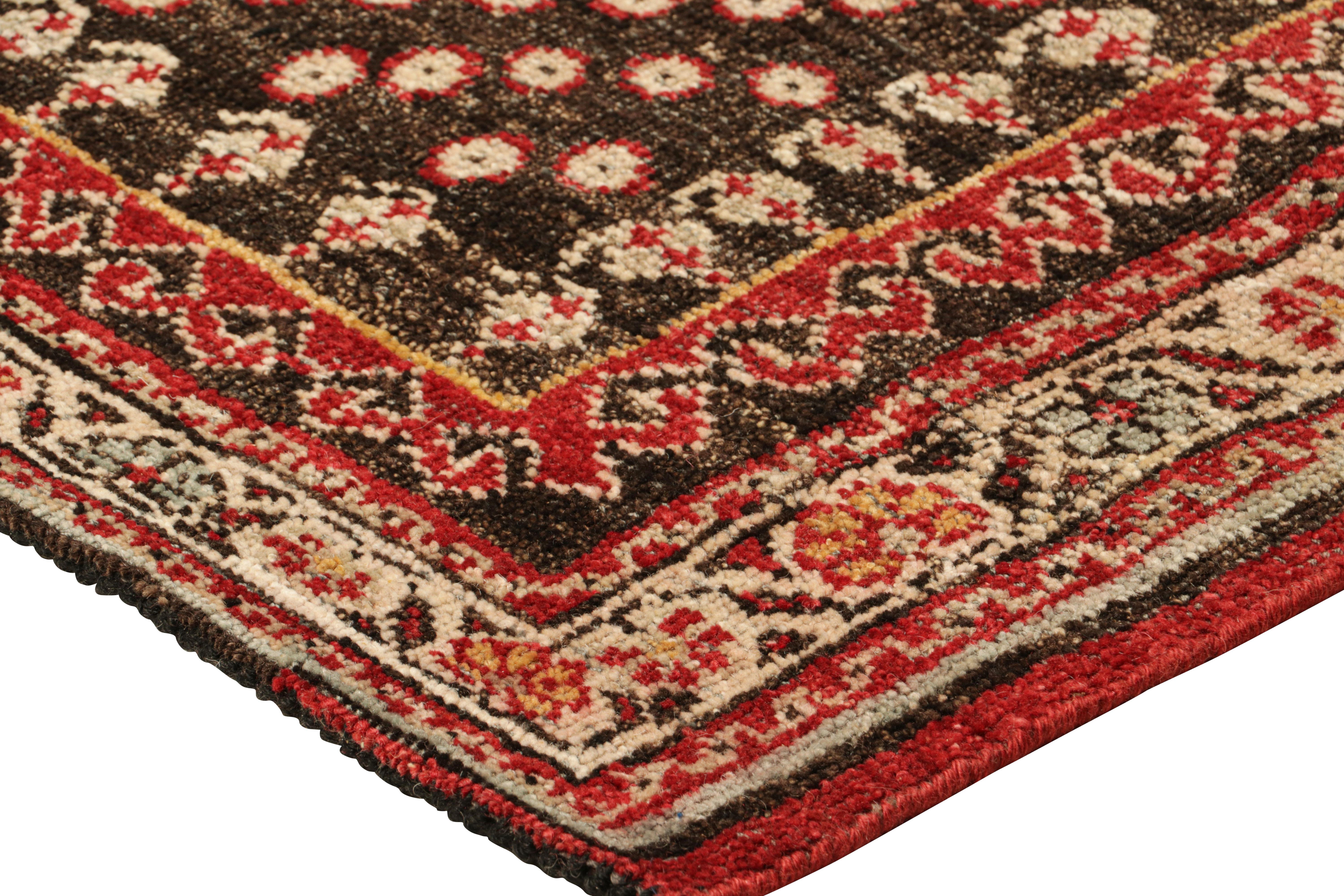 Contemporary Rug & Kilim’s Tribal Style Square Rug in Brown and Red with Floral Patterns For Sale