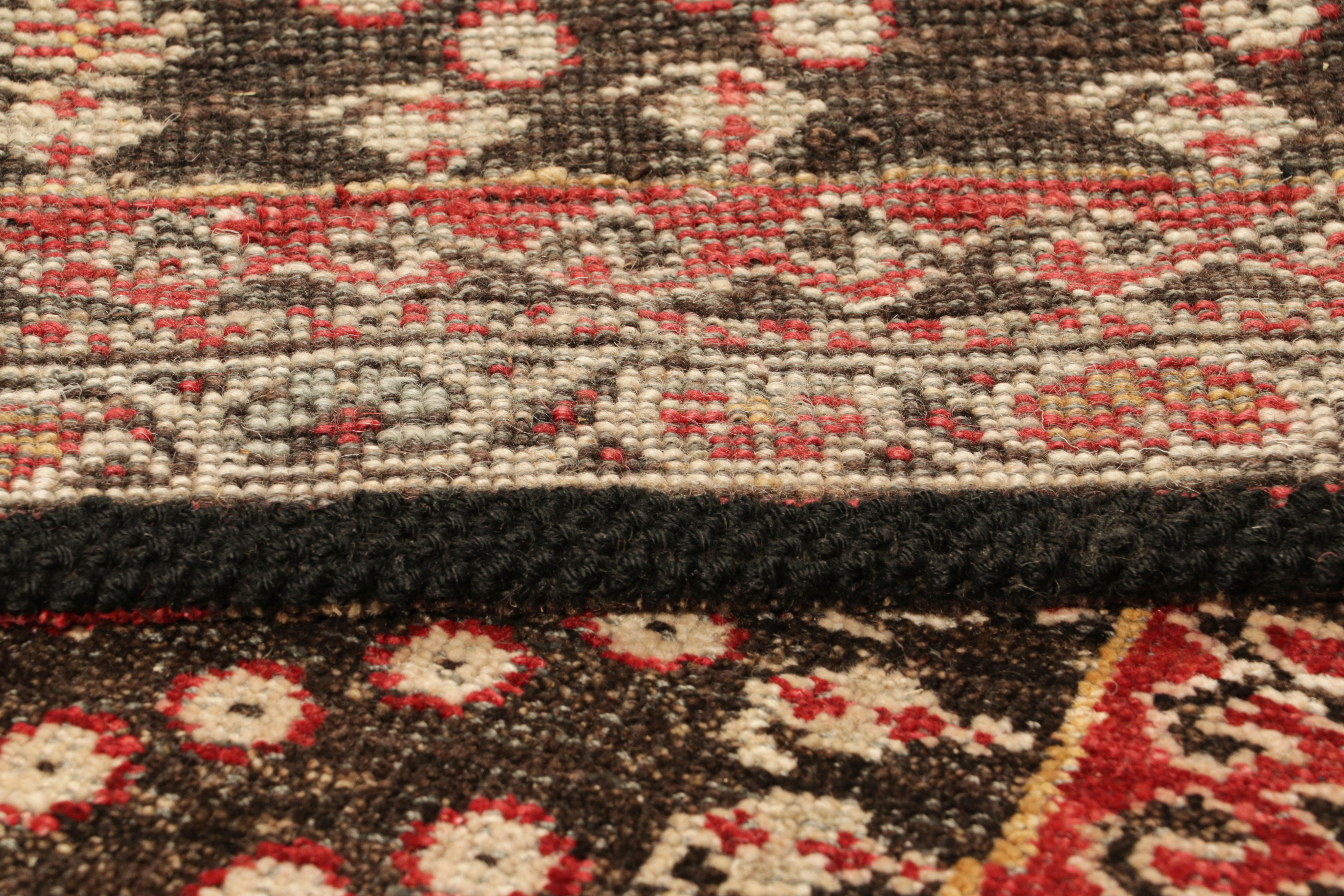 Wool Rug & Kilim’s Tribal Style Square Rug in Brown and Red with Floral Patterns For Sale