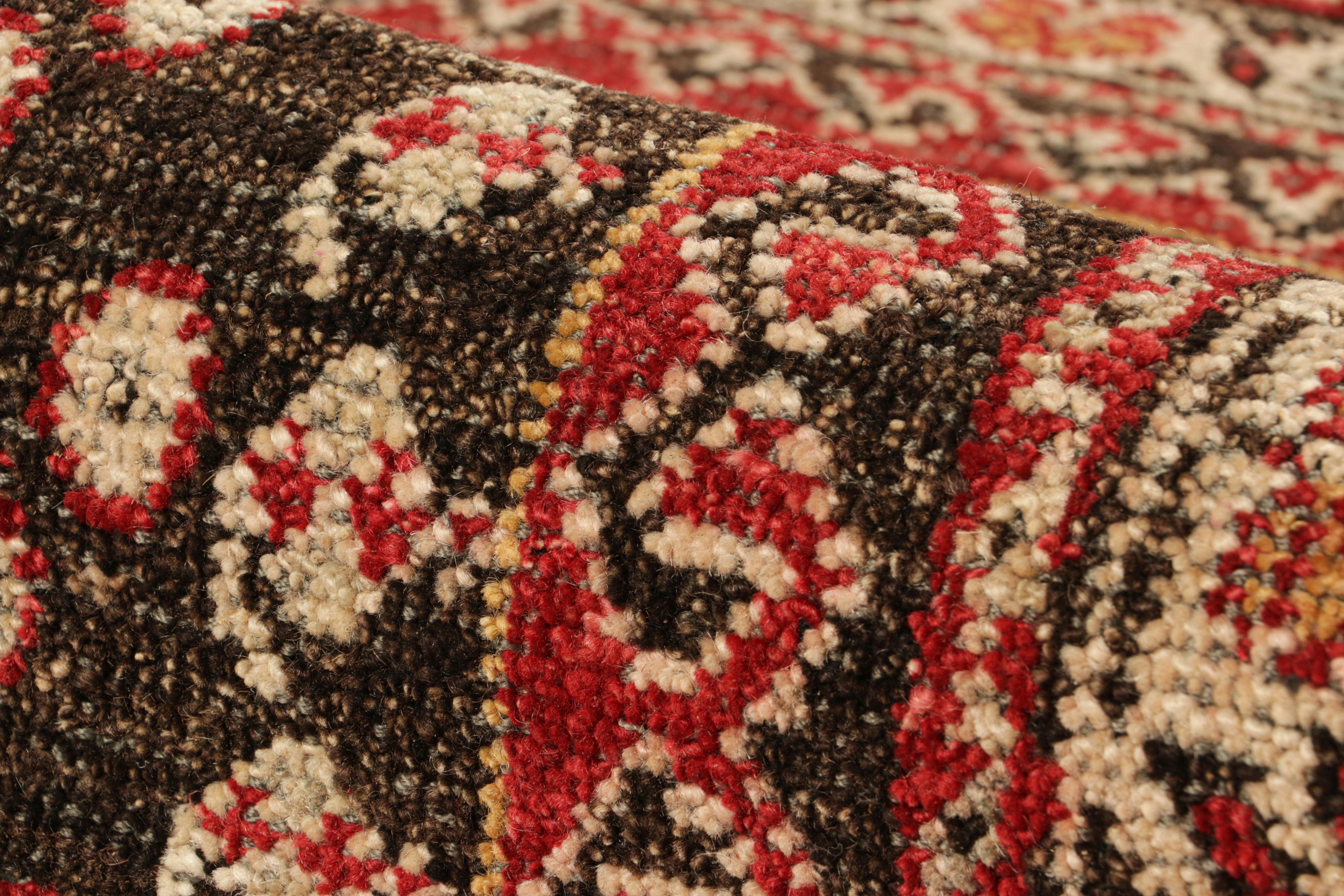 Rug & Kilim’s Tribal Style Square Rug in Brown and Red with Floral Patterns For Sale 1