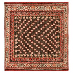 Rug & Kilim's Tribal Style Square Rug in Brown and Red with Floral Patterns (Tapis carré de style tribal à motifs floraux)