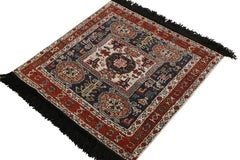 Rug & Kilim’s Tribal Style Square Rug in Red and Blue Geometric Pattern