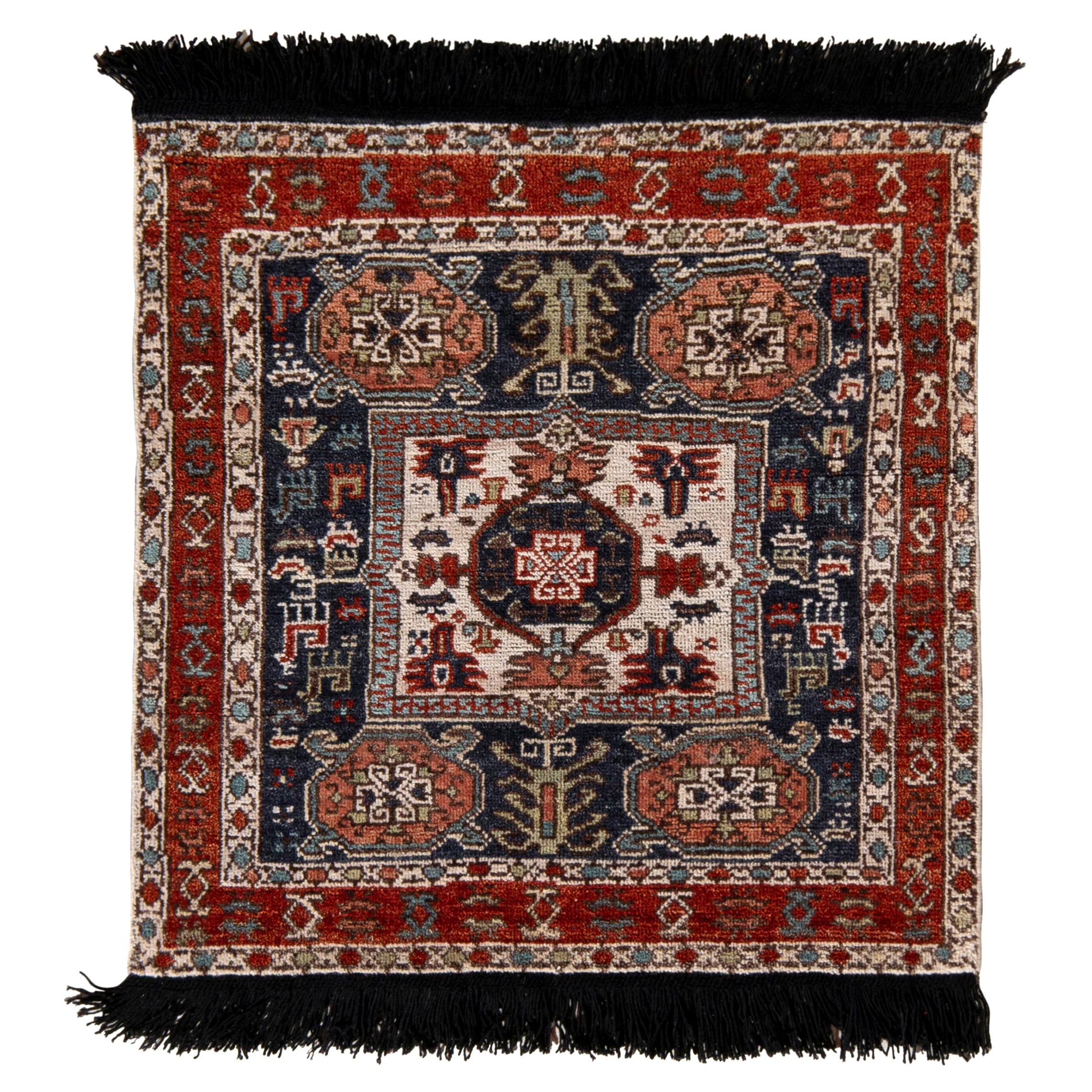 Rug & Kilim’s Tribal Style Square Rug in Red and Blue Geometric Pattern For Sale