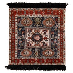 Rug & Kilim’s Tribal Style Square Rug in Red and Blue Geometric Pattern