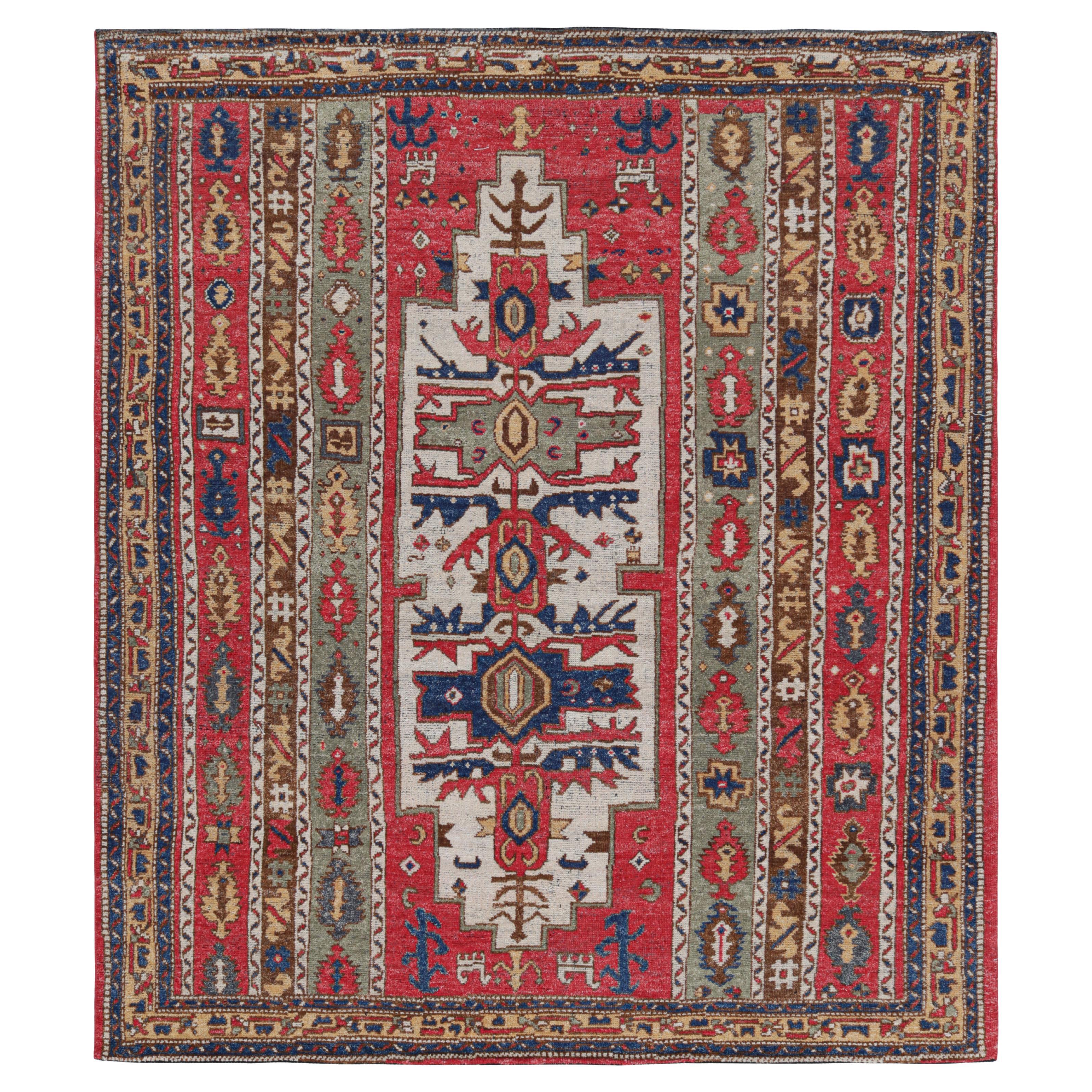 Rug & Kilim’s Tribal Style Square Rug in Red with Geometric Patterns