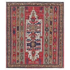 Rug & Kilim’s Tribal Style Square Rug in Red with Geometric Patterns