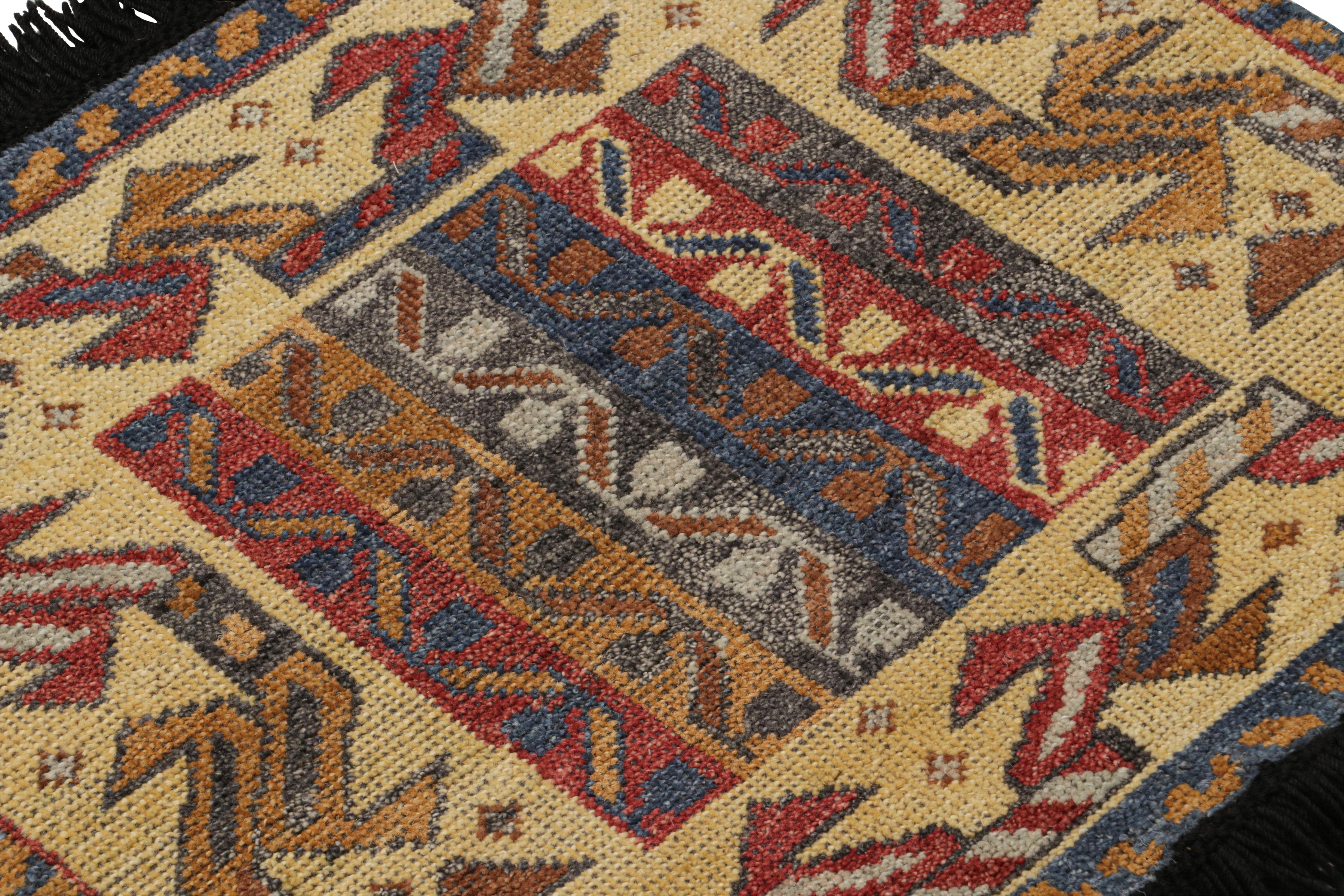Hand-Knotted Rug & Kilim’s Tribal Style Square Scatter Rug with Geometric Patterns  For Sale